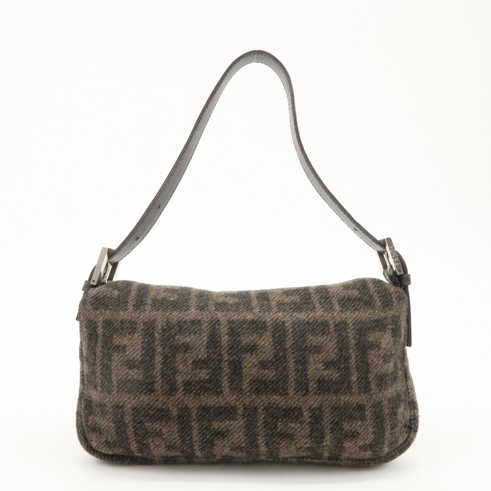 FENDI Mamma Buguette Zucca Wool Leather Shoulder Bag 26424 Used