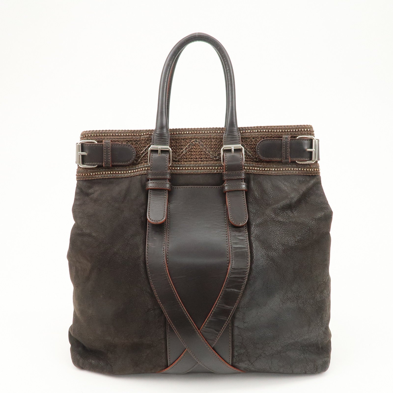 LOEWE Anaglam Leather Bijoux Tote Bag Hand Bag Brown Used