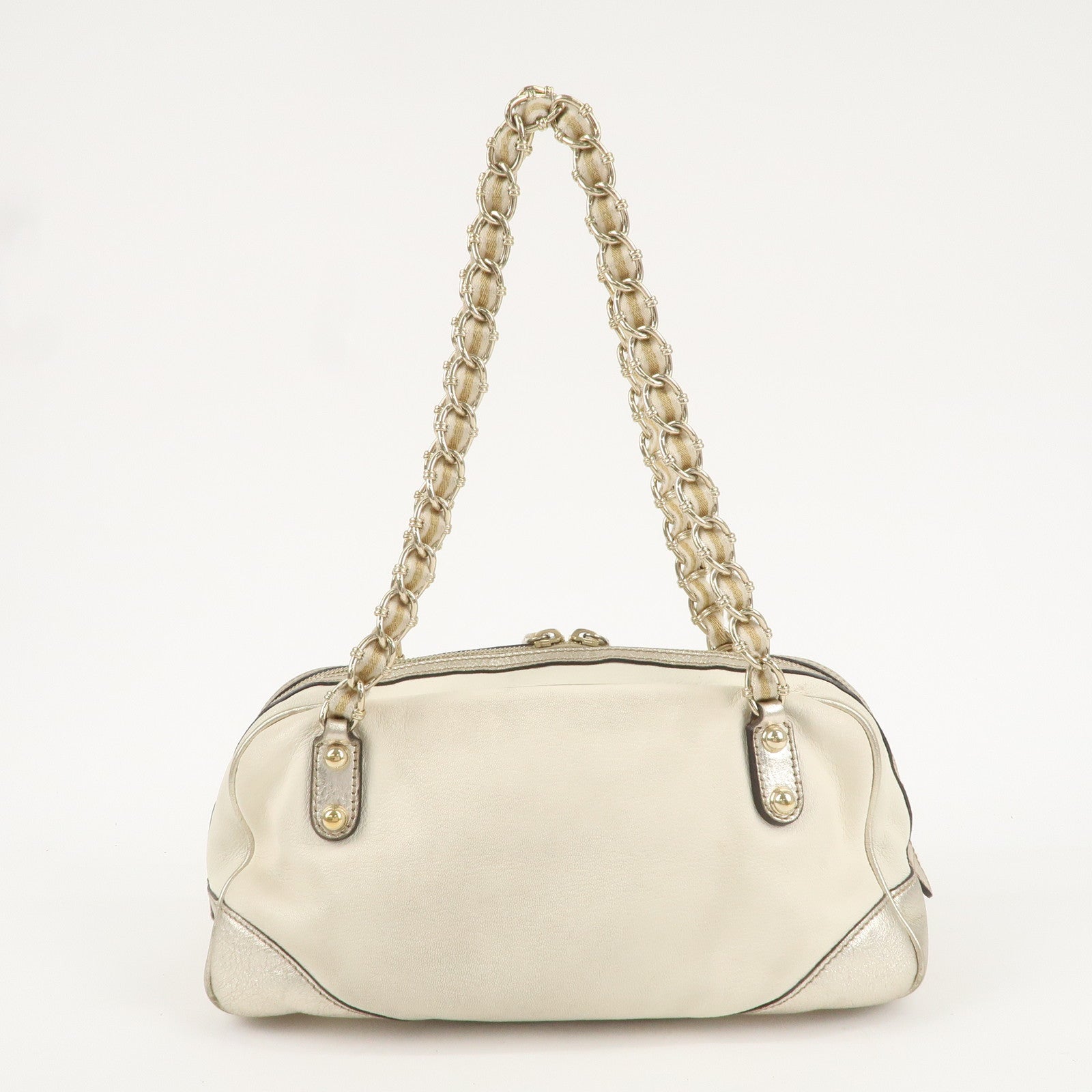 GUCCI Sherry Line Leather Chain Shoulder Bag Ivory Gold 152462