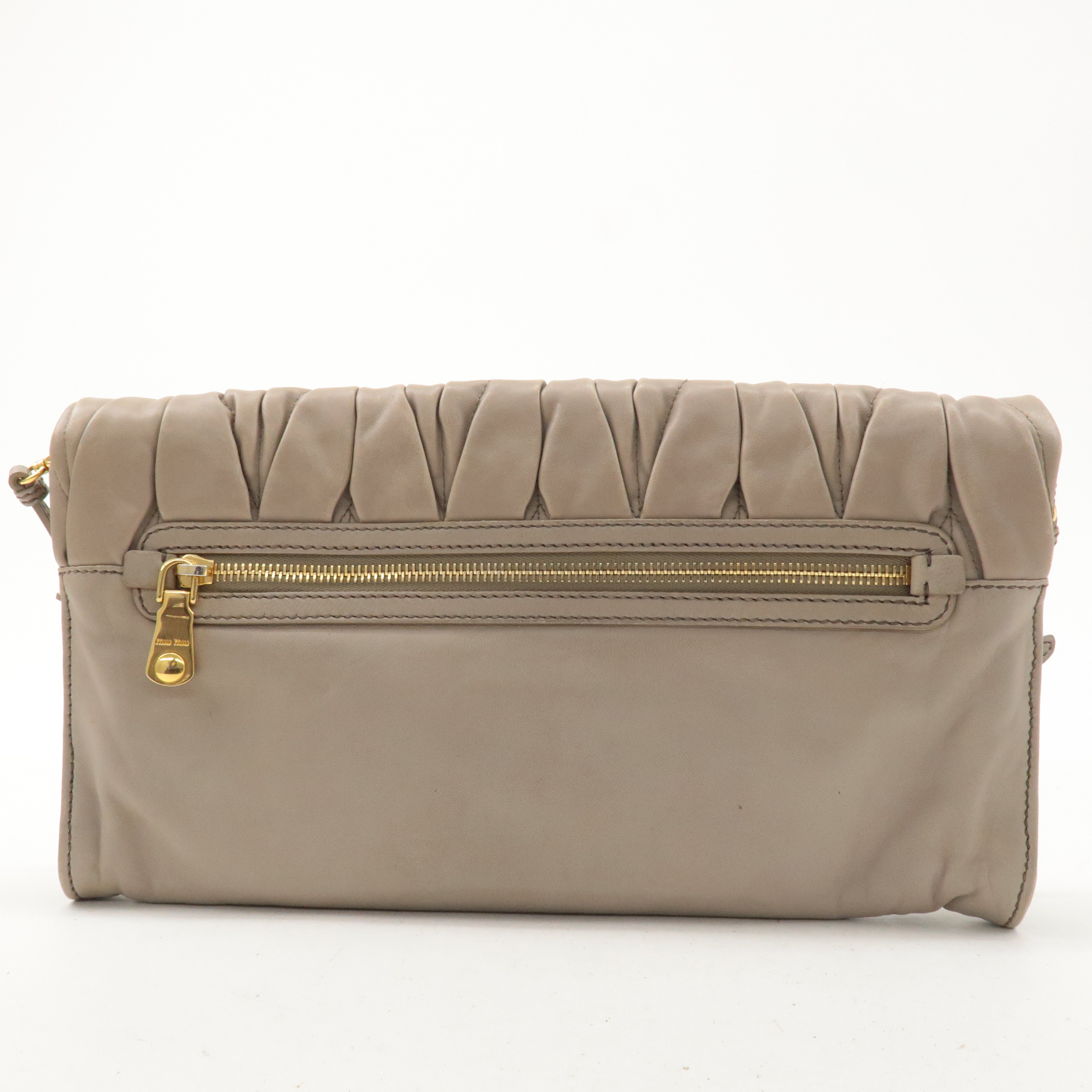 MIU MIU Matelasse Leather 2way Clutch Shoulder Bag Greige