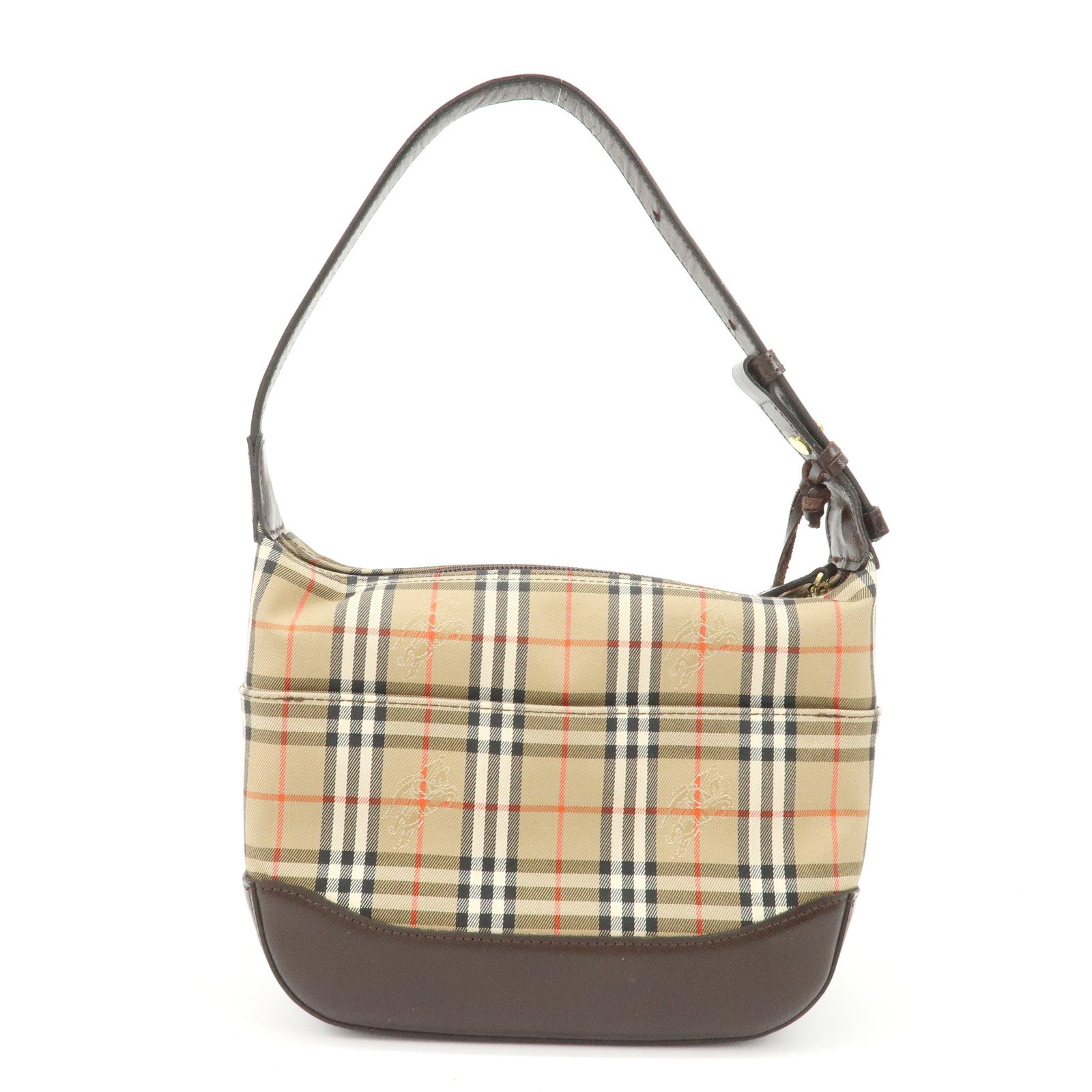 BURBERRY Nylon Leather Nova Plaid Shoulder Hand Bag Beige Black