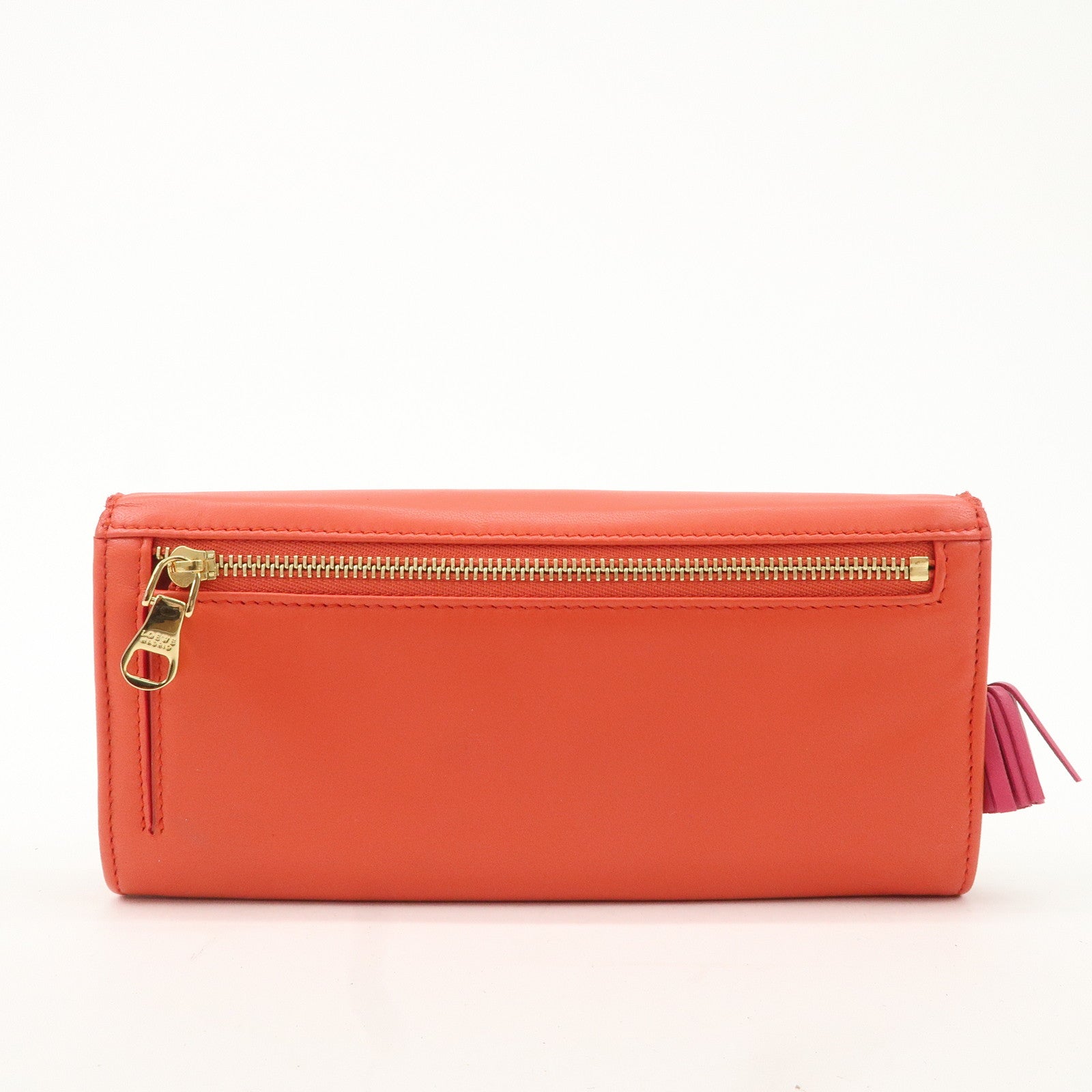 LOEWE Anagram Leather Bi-fold Pinking Long Wallet Red Used