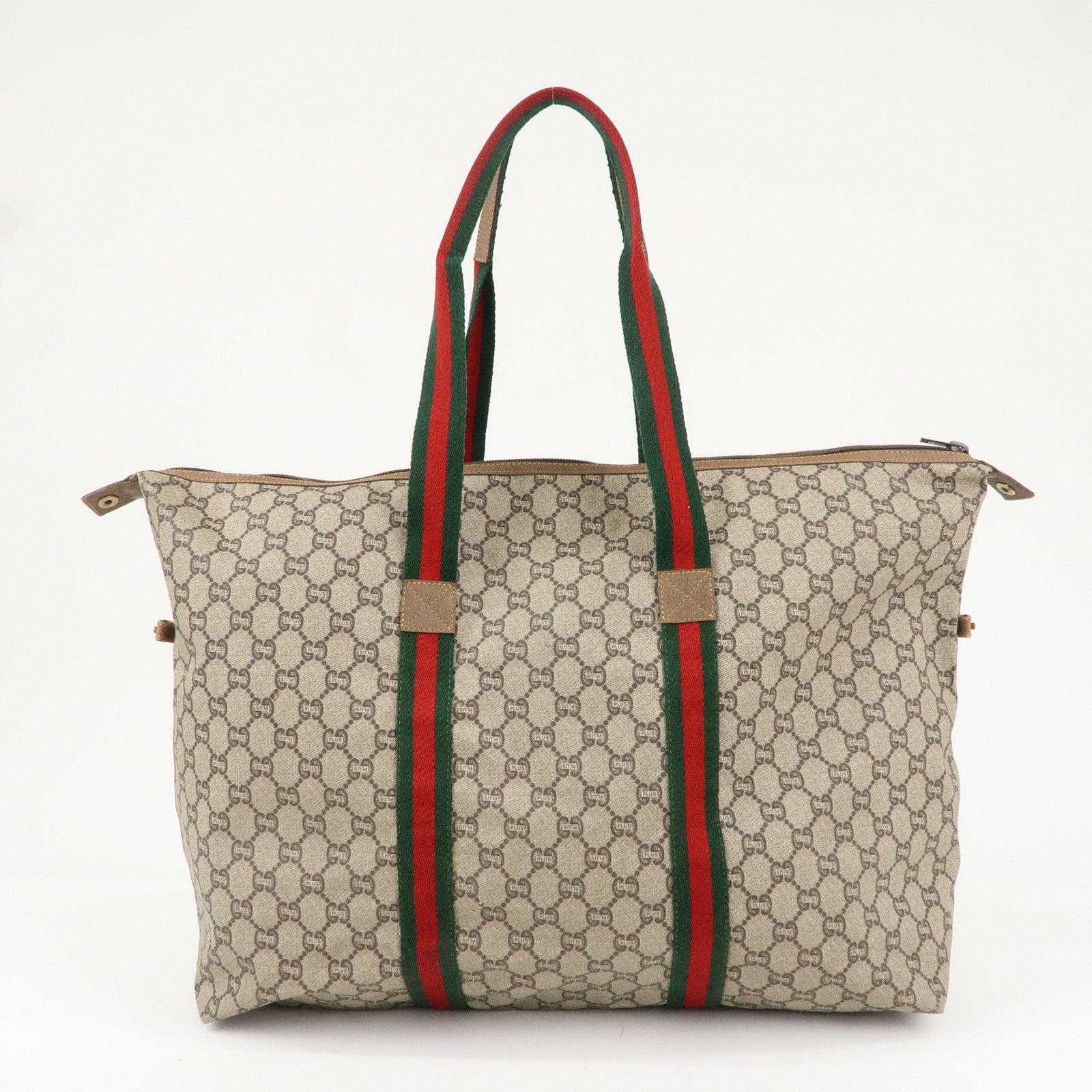 GUCCI Old Gucci Sherry GG Plus Leather Travel Bag Boston Bag