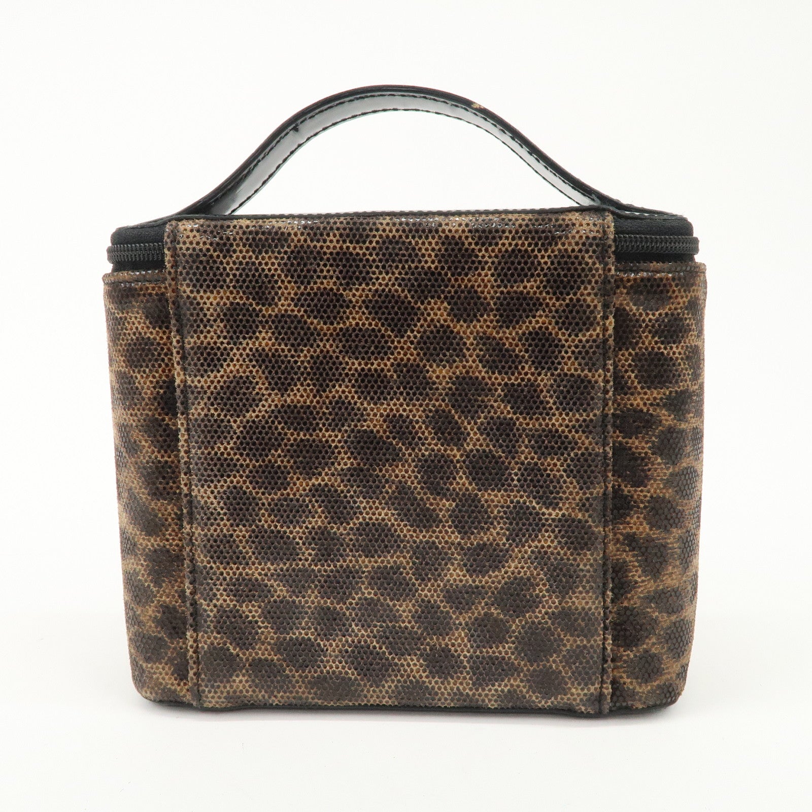 LOEWE Nylon Canvas Patent Leather Leopard Vanity Bag Black Beige