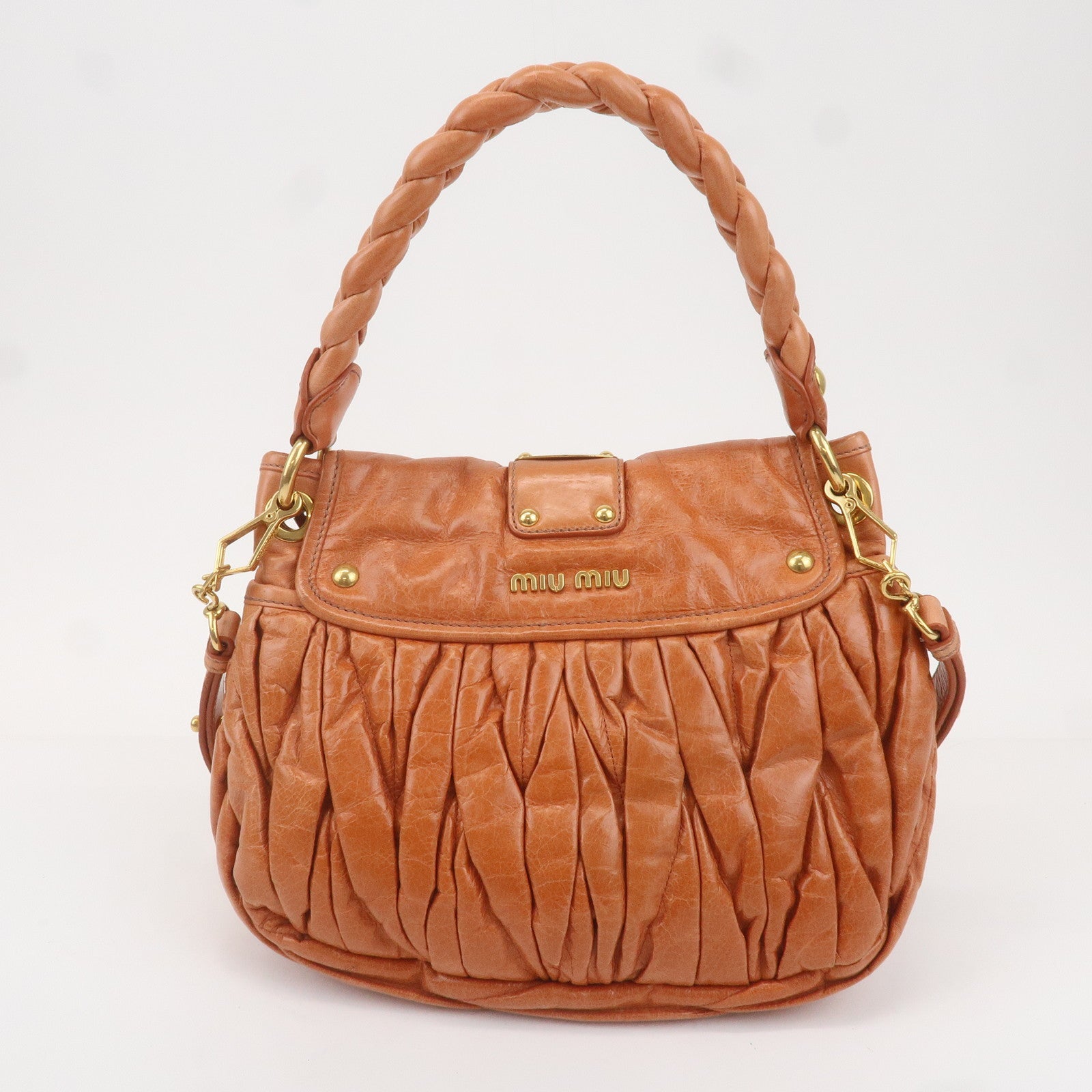 MIU MIU Matelasse Leather 2Way Shoulder Bag Brown RR1358