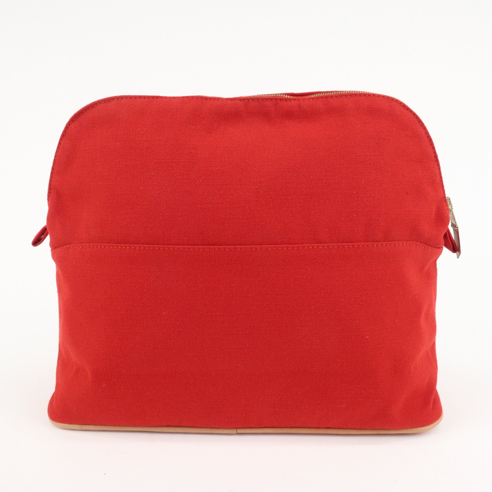 HERMES Canvas Leather Bolide Pouch GM Cosmetic Pouch Red Used