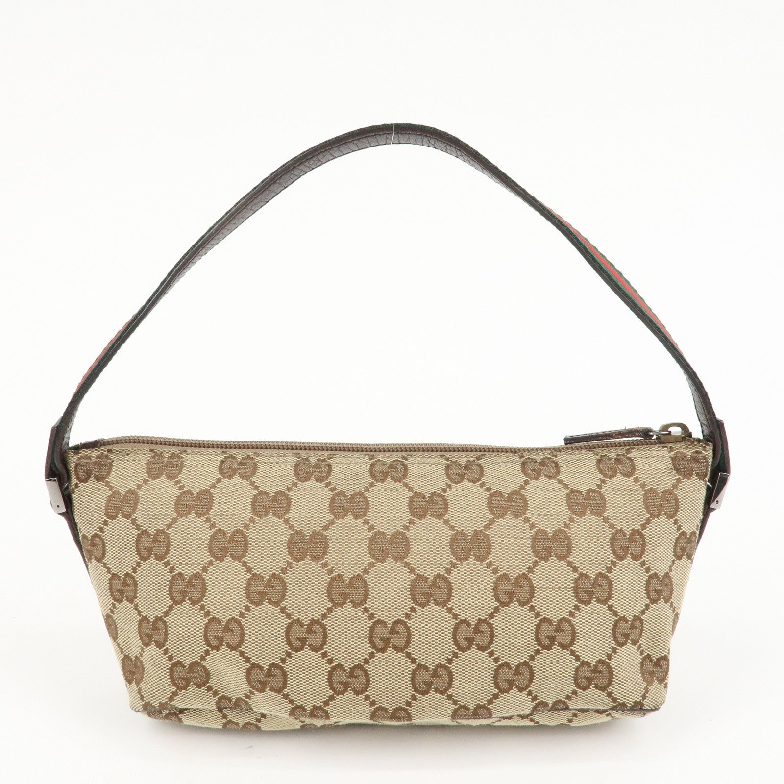 GUCCI Sherry GG Canvas Leather Accessory Pouch Hand Bag 141809 Used