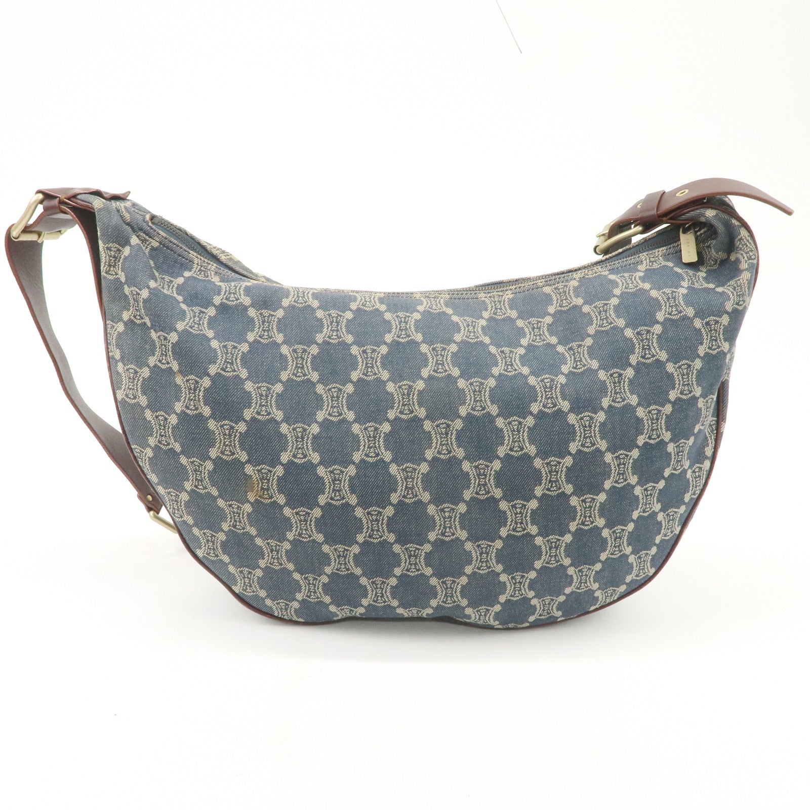 CELINE Macadam Canvas Leather Shoulder Bag  Blue Brown