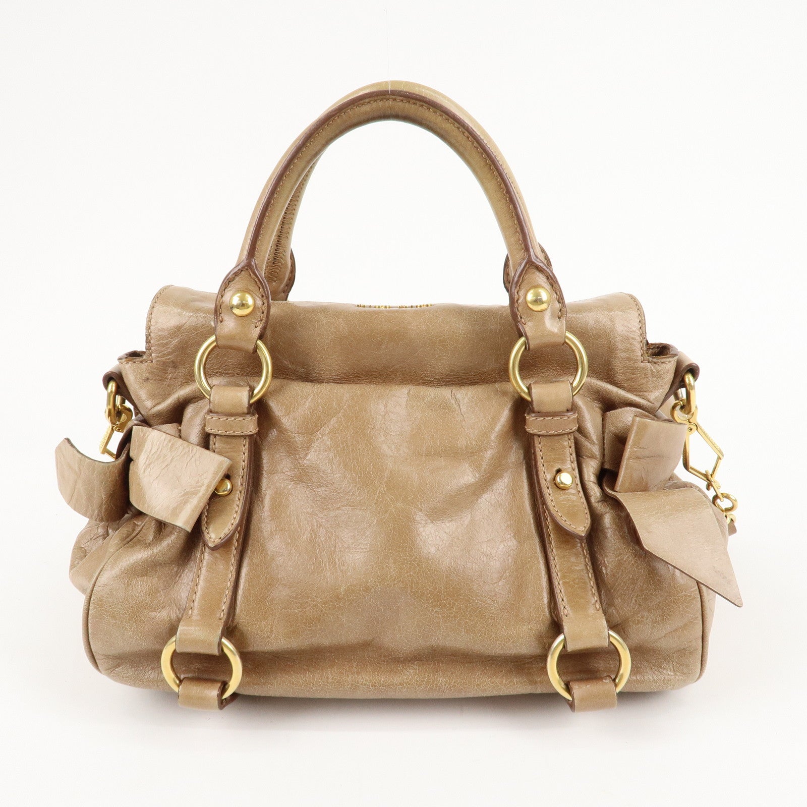 MIU MIU Leather Ribbon 2Way Shoulder Hand Bag Beige Used