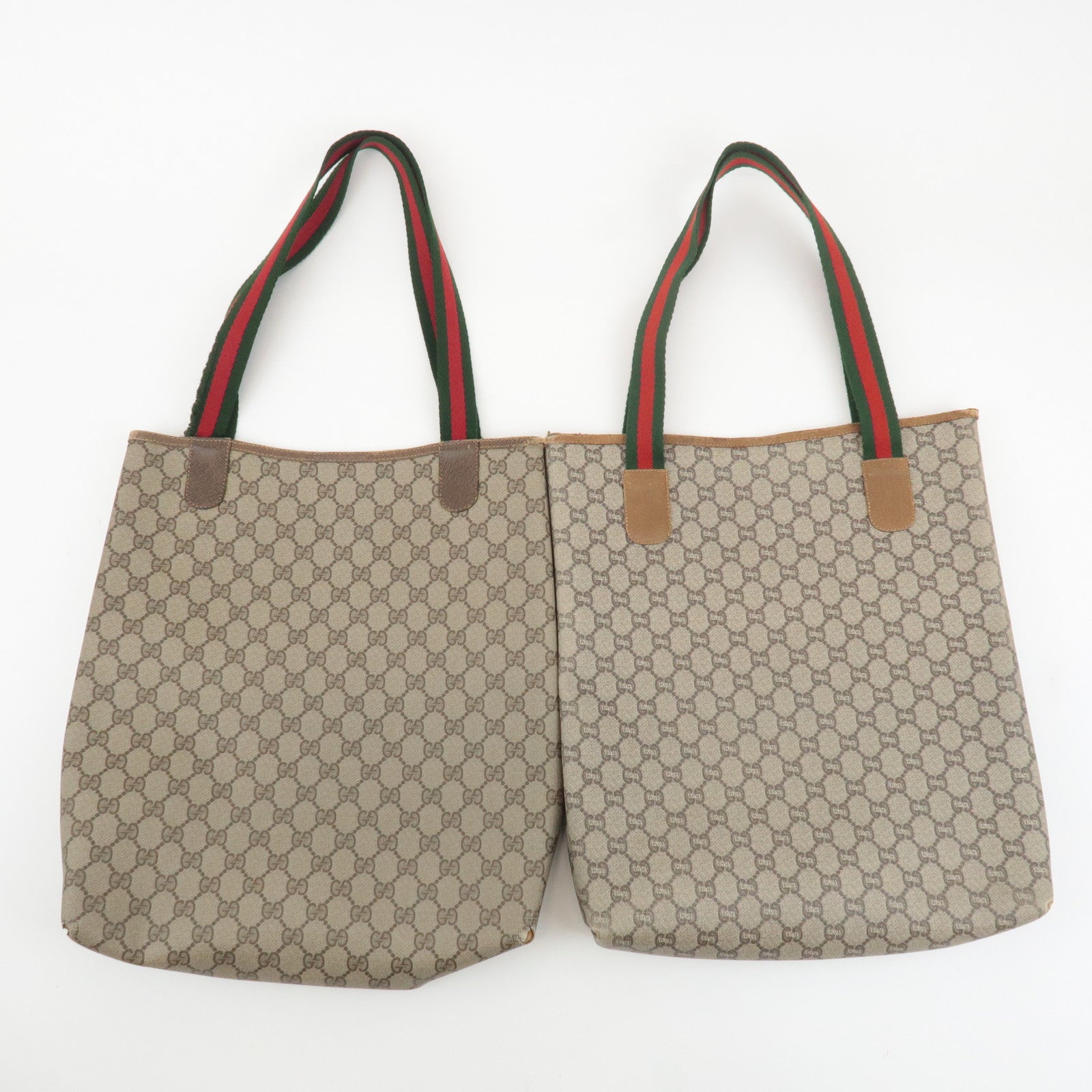 GUCCI Set of 2 Old Gucci GG Plus Leather Tote Bag Beige Brown