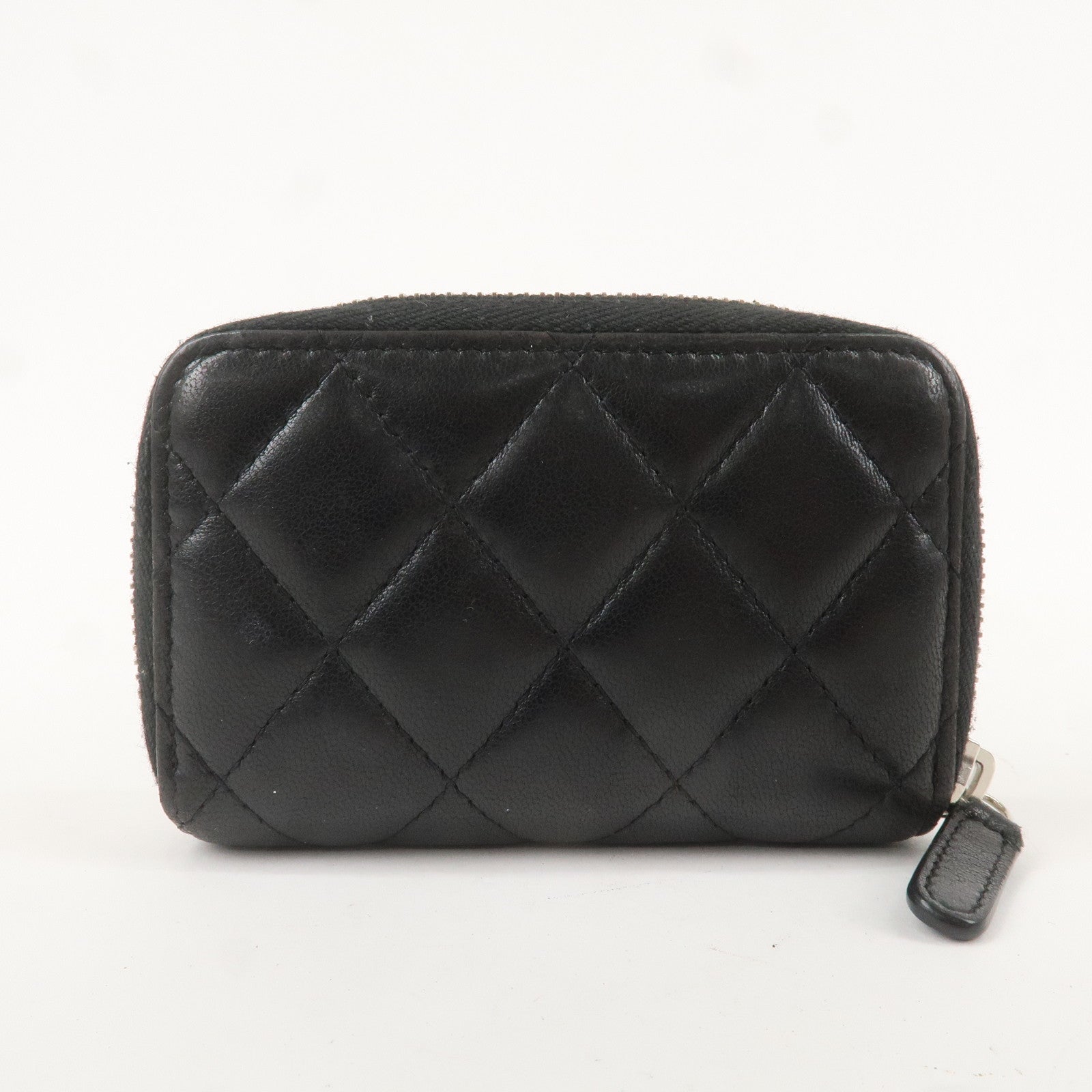 CHANEL Matelasse Lamb Skin Round Zipper Coin Case Black A69271