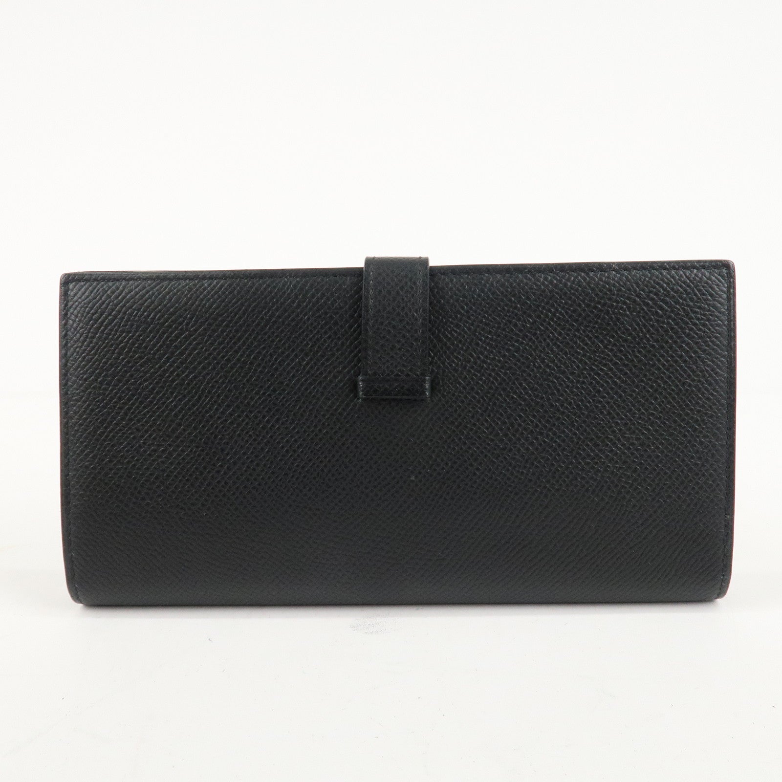 HERMES Leather Bearn Long Wallet M Stamped (around 2009) Black