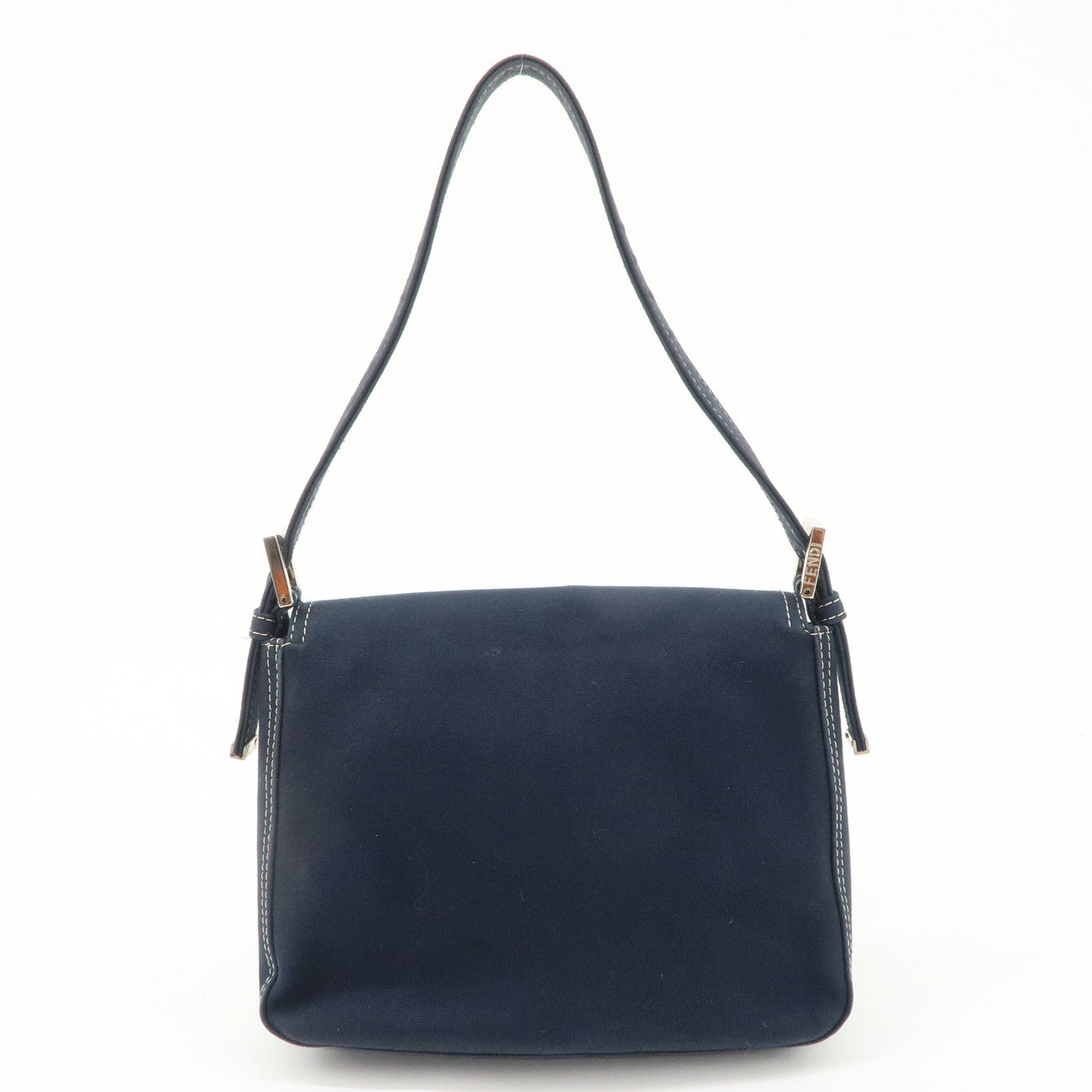 FENDI Logo Canvas Shoulder Bag Hand Bag Navy