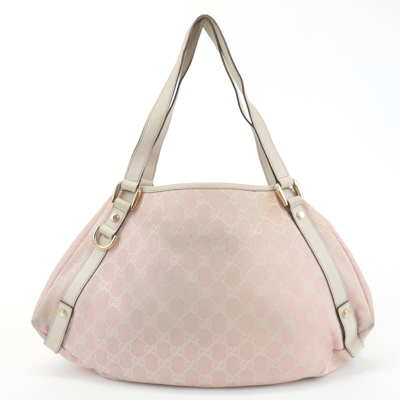 GUCCI Abbey GG Canvas Leather Tote Hand Bag Pink Ivory 130736 Used