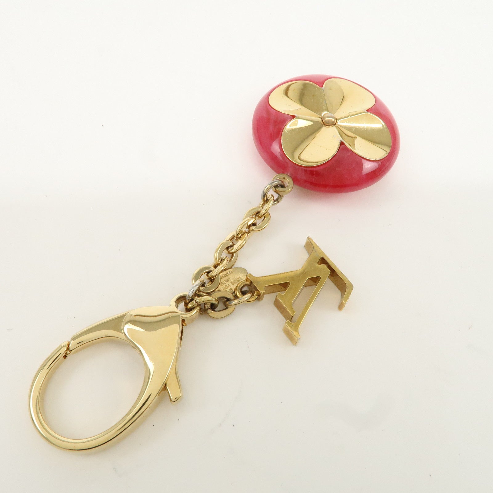 Louis Vuitton Hollow Flower Bag Charm Gold Pink M66975 Used