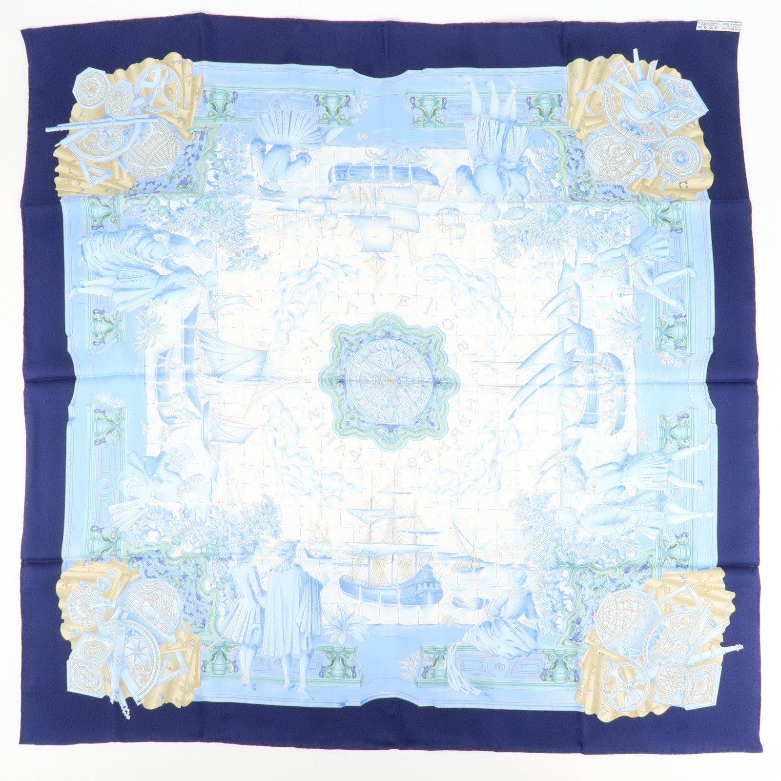 HERMES Silk 100% Carre 90 Scarf AZVLEJOS Blue Used