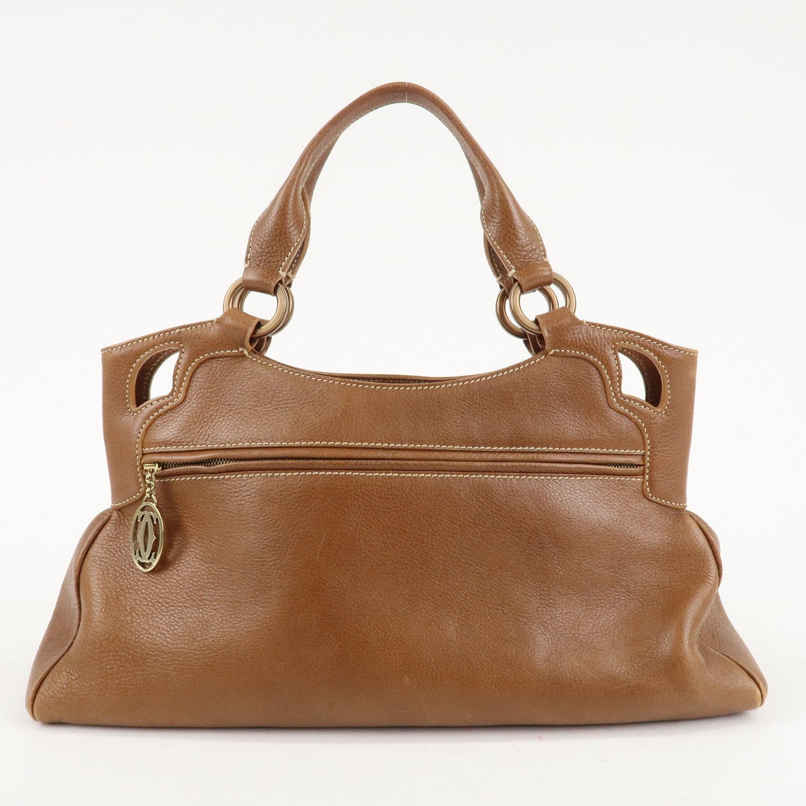 Cartier Marcello Du Cartier Leather Tote Bag Hand Bag Brown