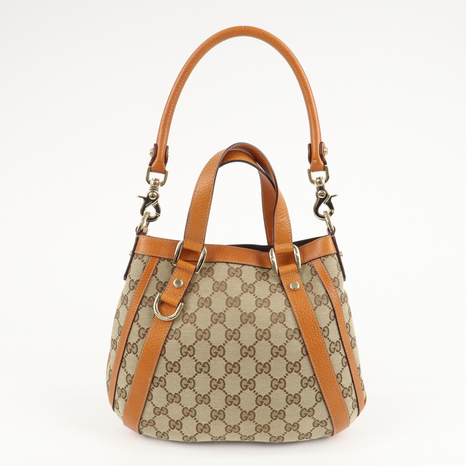 GUCCI GG Canvas Leather 2Way Shoulder Bag Beige Brown 146246