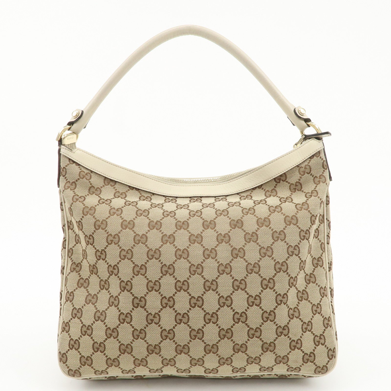 GUCCI GG Canvas Leather Shoulder Bag Beige Ivory 153025 Used