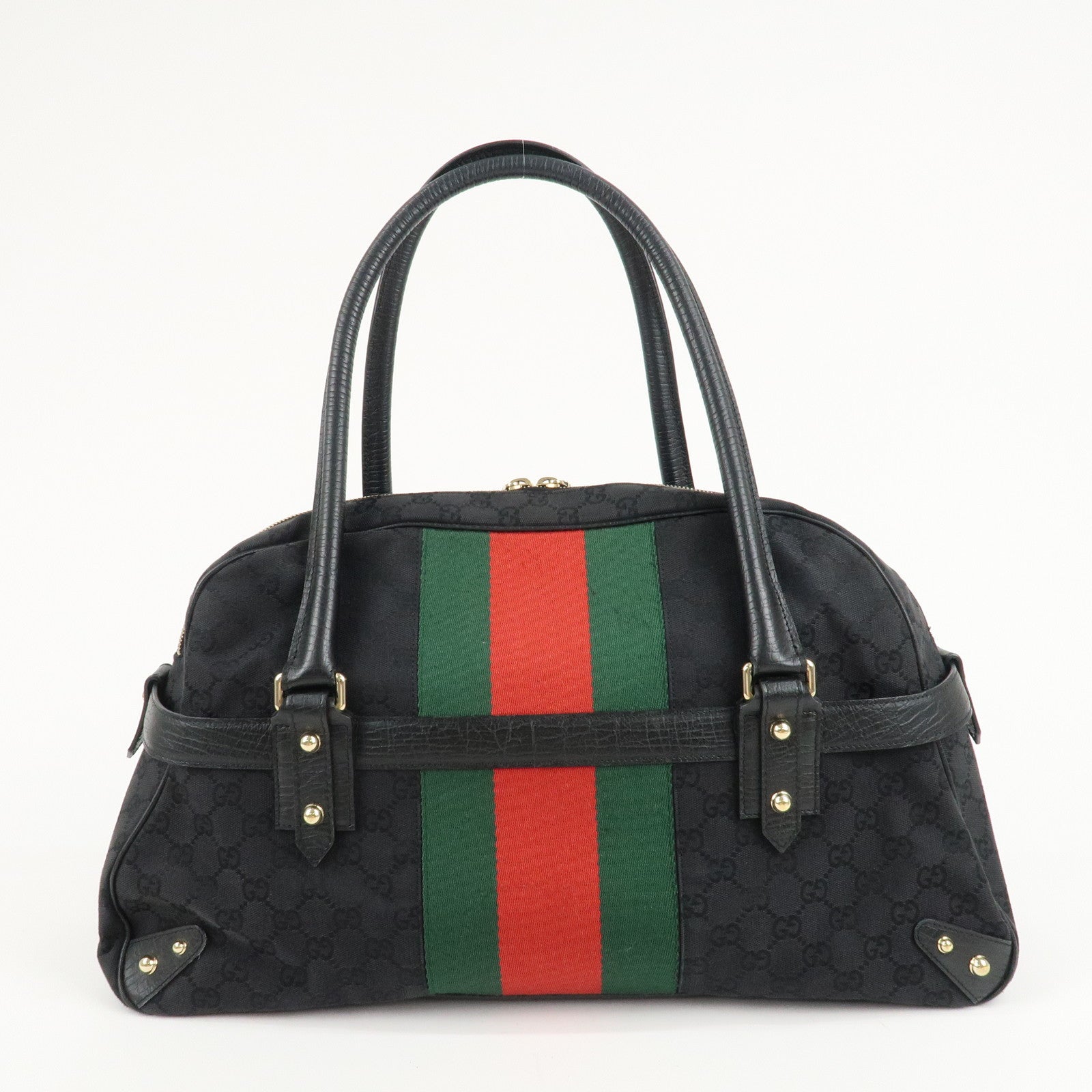 GUCCI Sherry Horsebit GG Canvas Leather Boston Bag 131021 Used