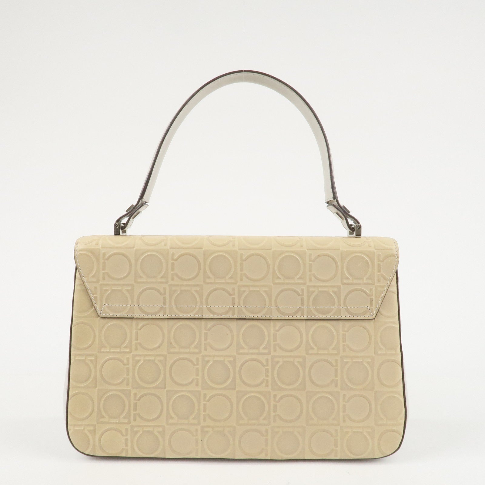 Ferragamo Gancini Pattern Leather Hand Bag Ivory