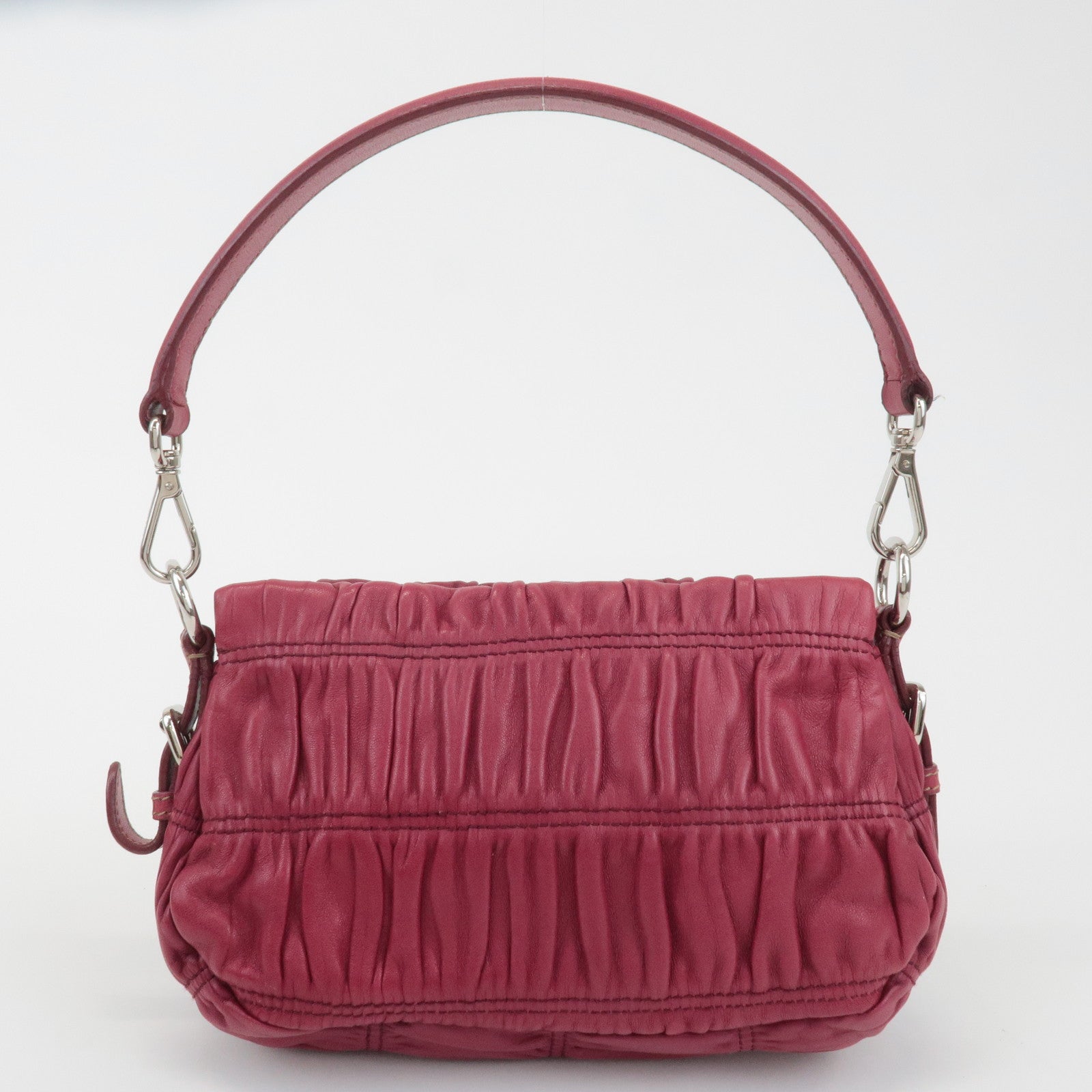 PRADA Logo Leather Gather Ribbon Hand Bag Shoulder Bag Red