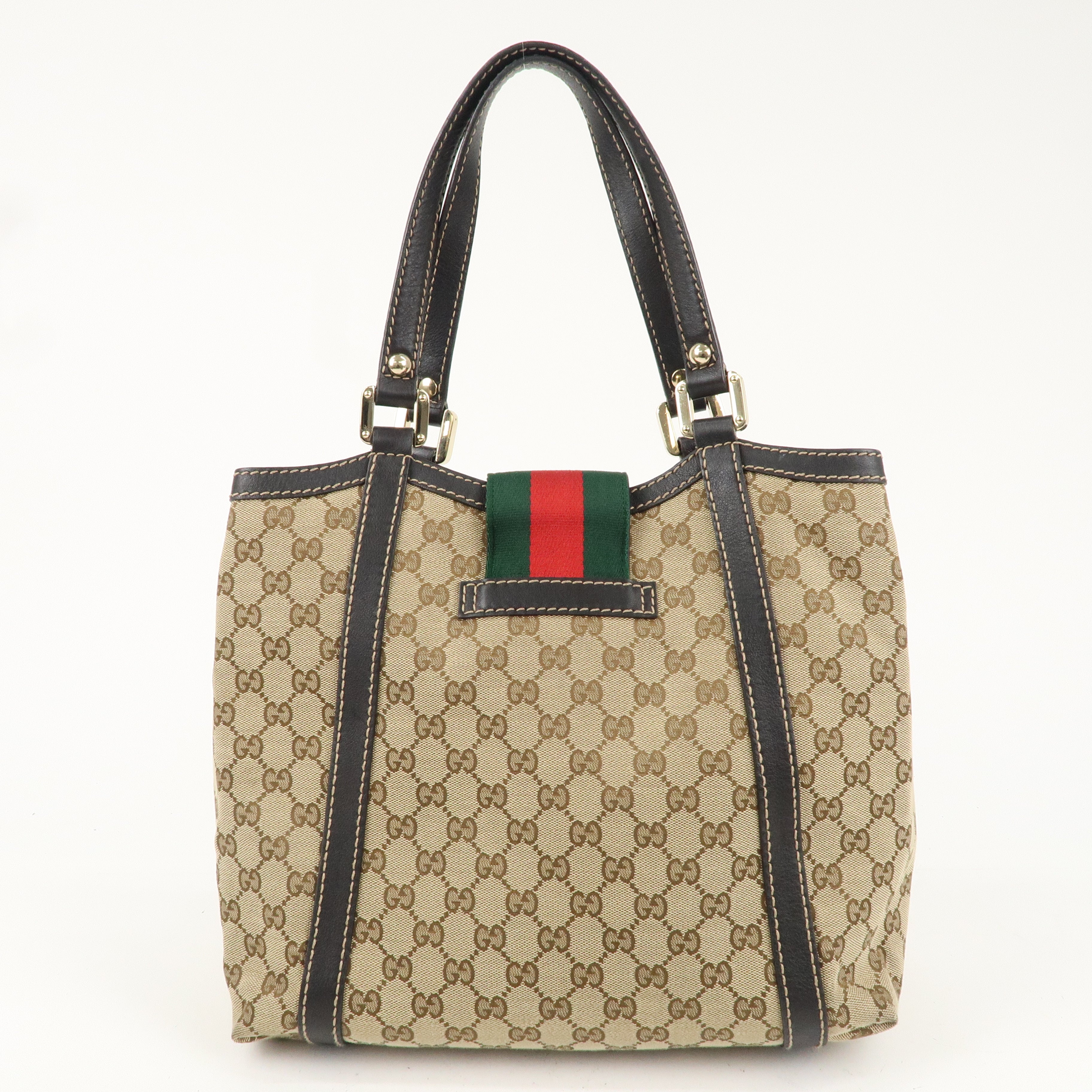 GUCCI Sherry GG Canvas Leather Tote Bag Beige Brown 233607