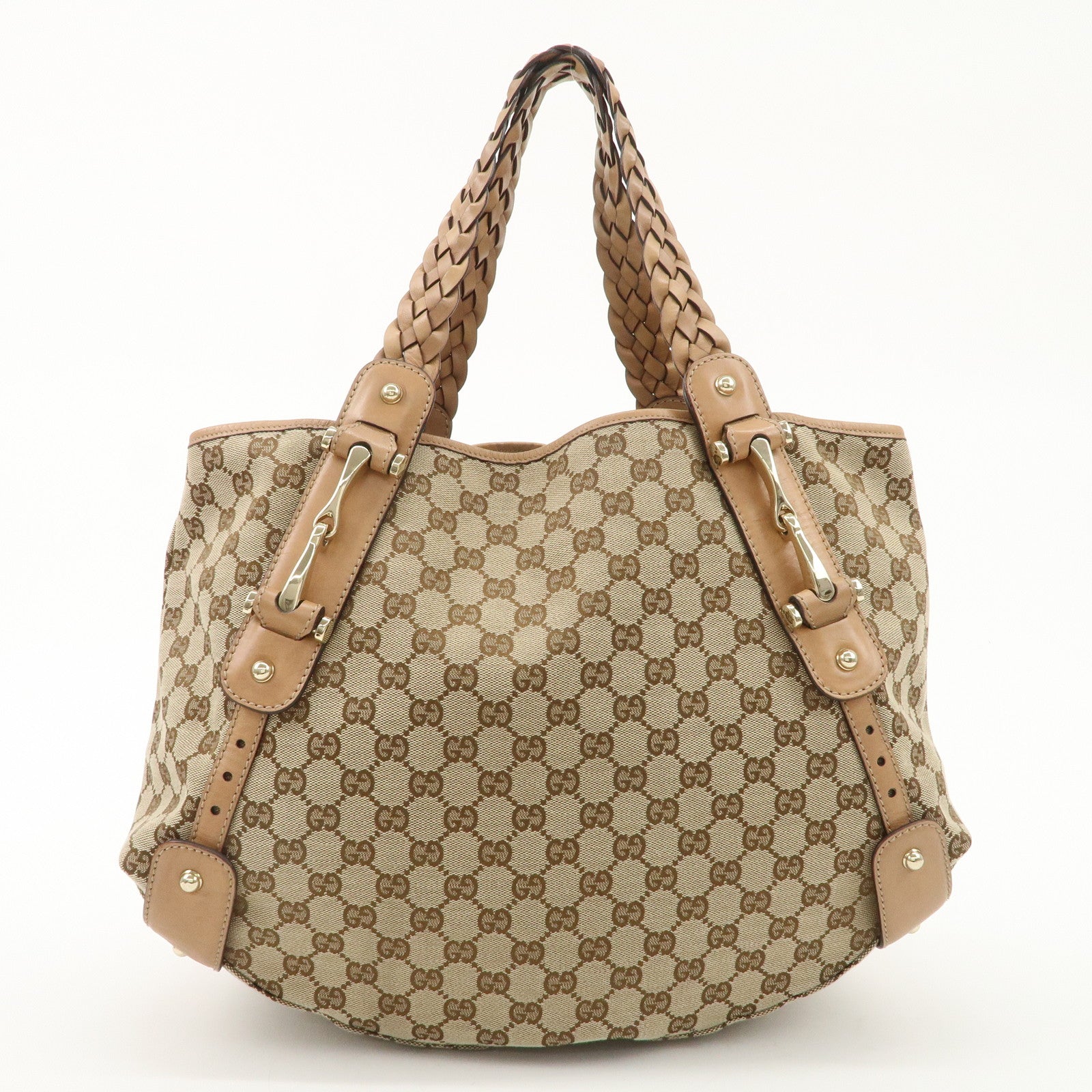 GUCCI Horsebit GG Canvas Leather Tote Bag Beige Light Beige 137621 Used