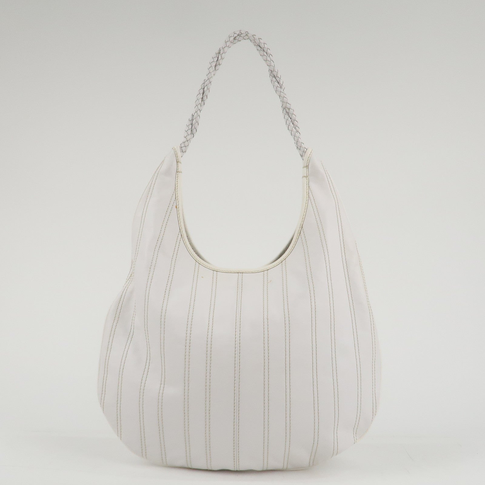 CELINE Leather Shoulder Bag White Gold Hardware