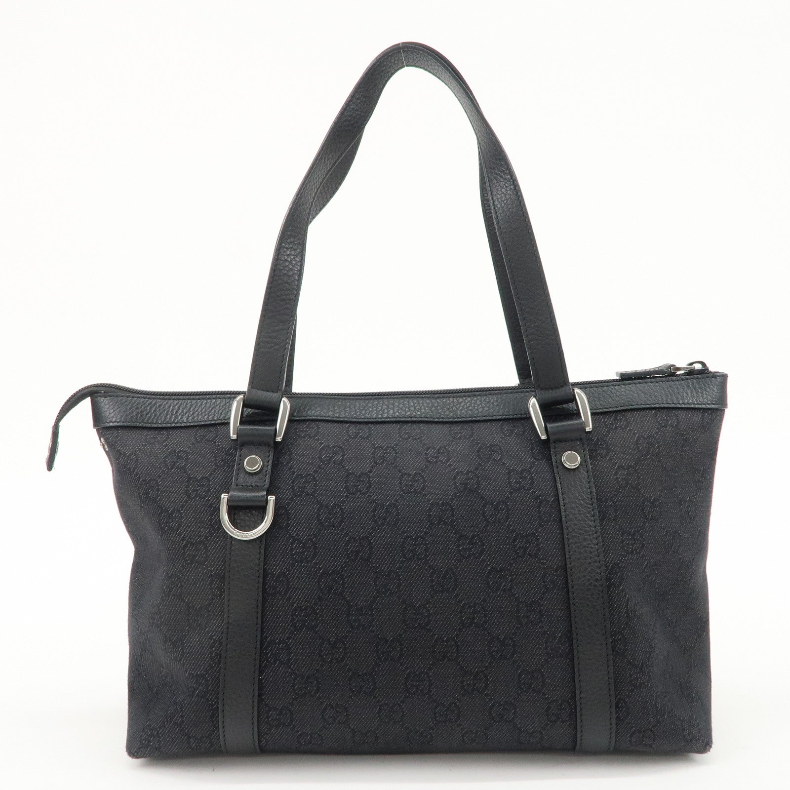 GUCCI Abbey GG Denim Leather Tote Bag Shoulder Bag Black 268640 Used