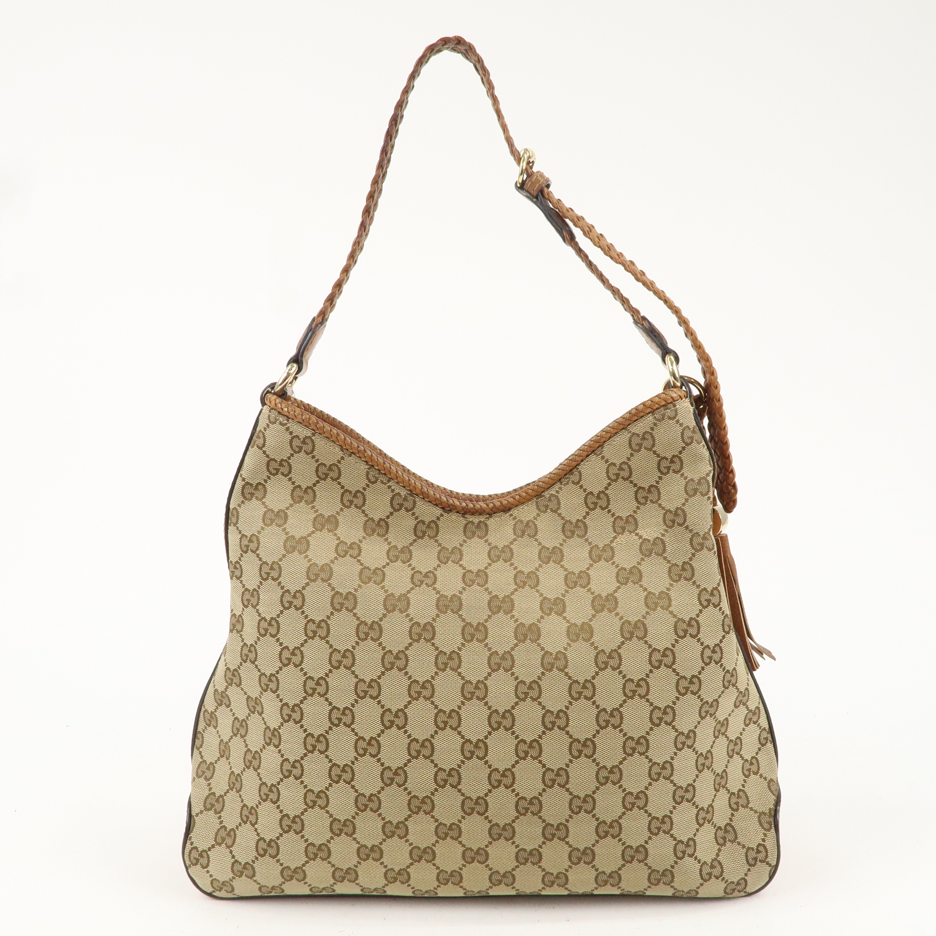 GUCCI Marrakech GG Canvas Leather Shoulder Bag Beige 257026