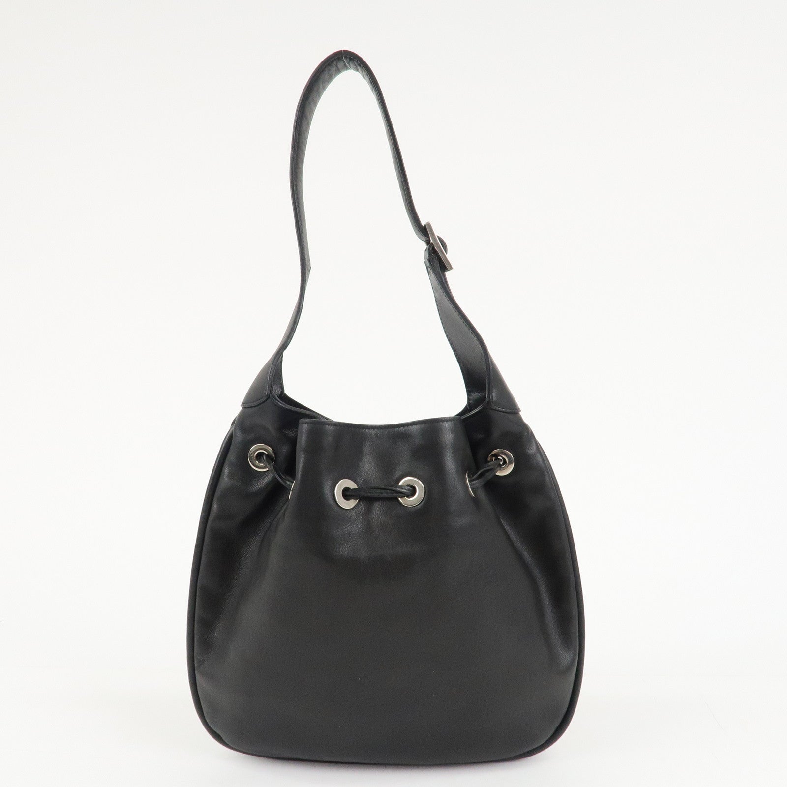 GUCCI Leather Shoulder Bag Drawstring Bag Black Silver 001.4034