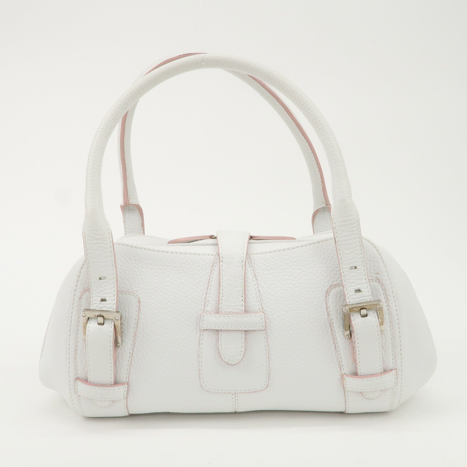 LOEWE Leather Senda Boston Bag Hand Bag White Used