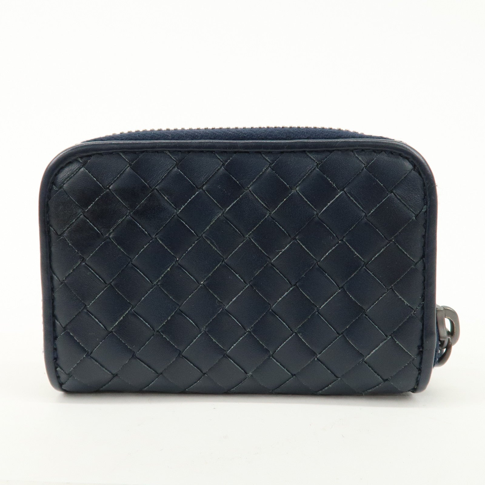 BOTTEGA VENETA Intrecciato Leather Zip Round Coin Case Navy