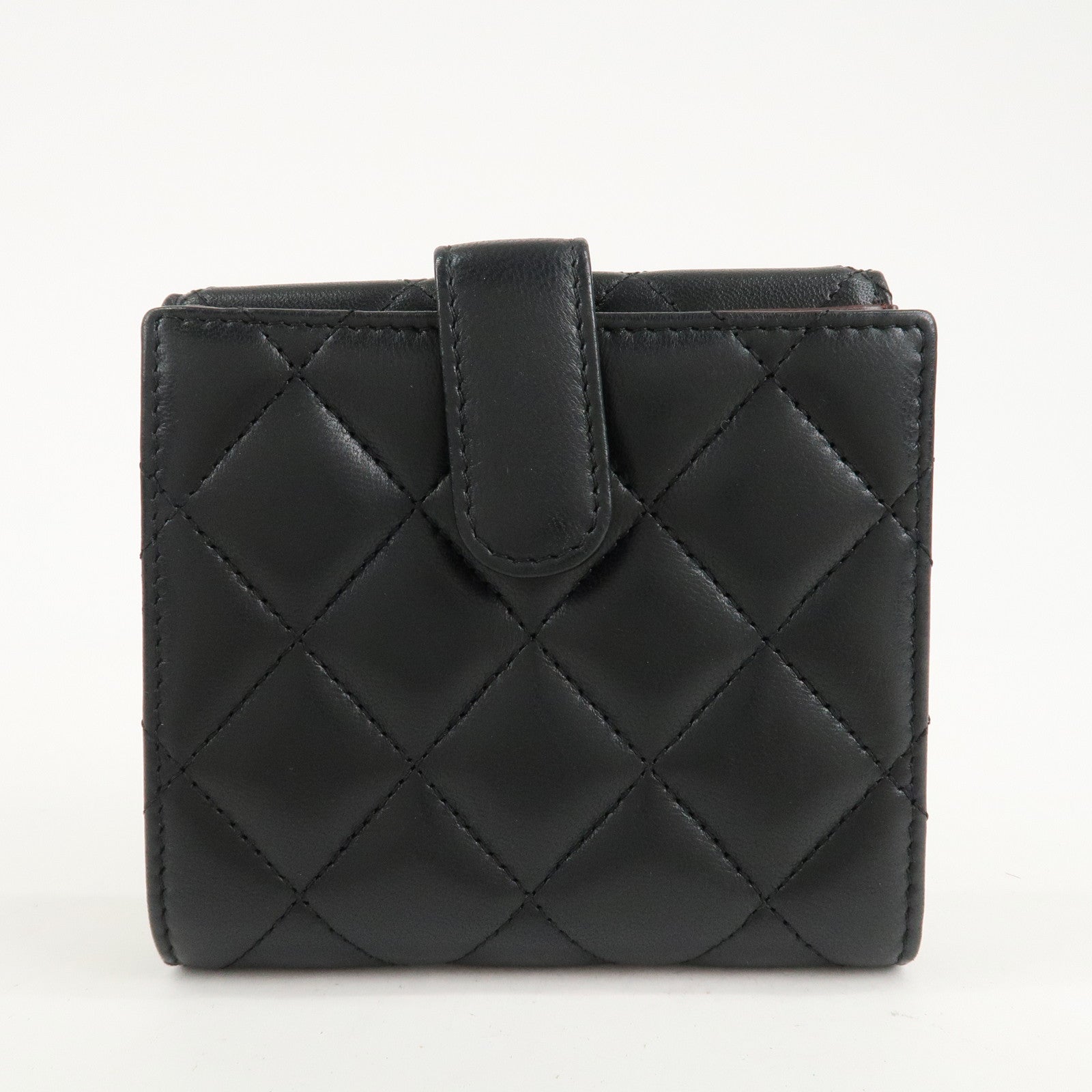 CHANEL Matelasse Lamb Skin Bi-Fold Small Wallet Black A48980 Used