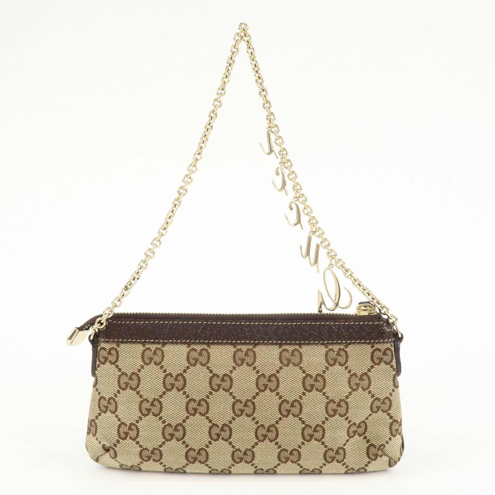 GUCCI GG Canvas Leather Chain Hand Bag 170050 205027 Brown