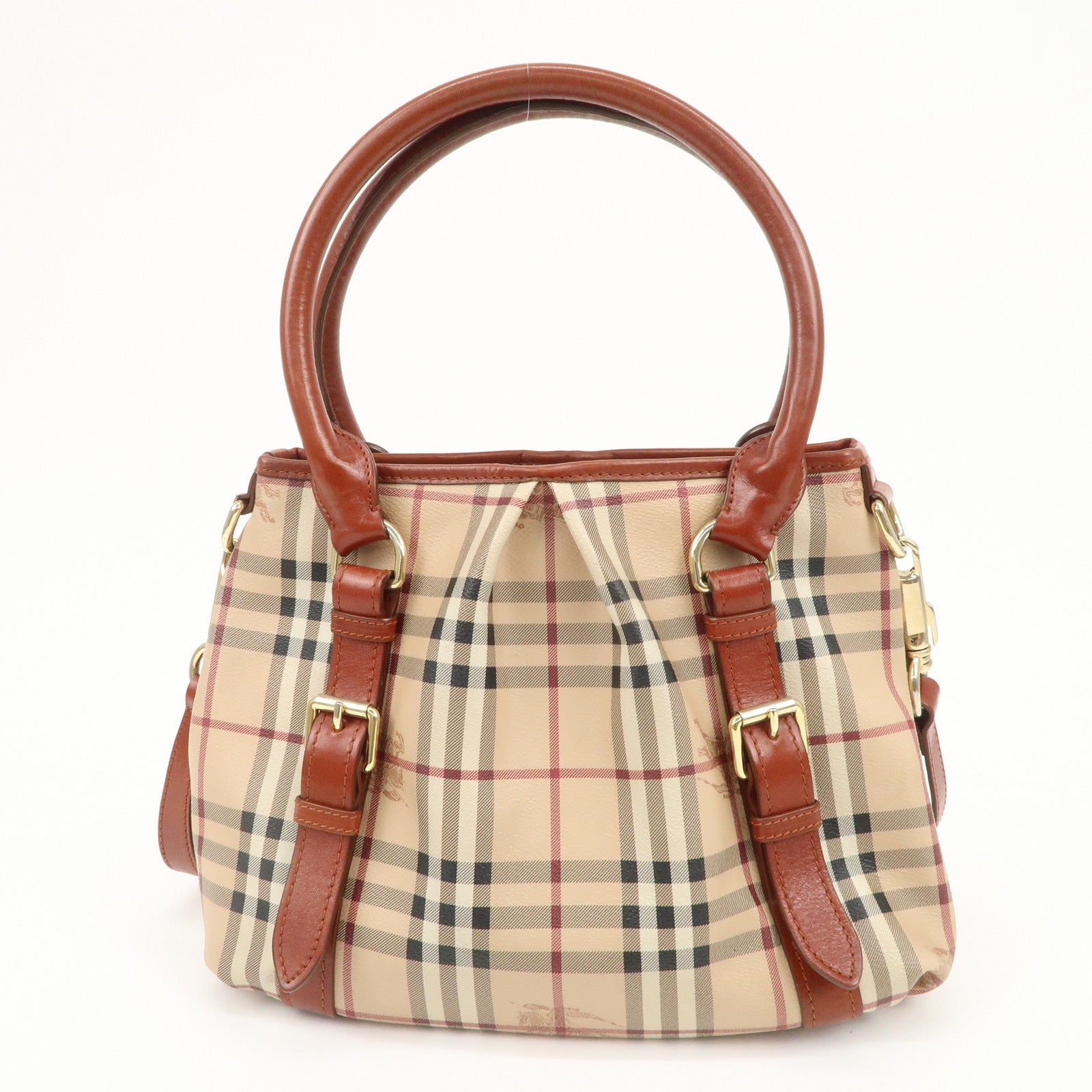 BURBERRY PVC Leather Nova Plaid 2Way Bag Shoulder Bag Beige Brown