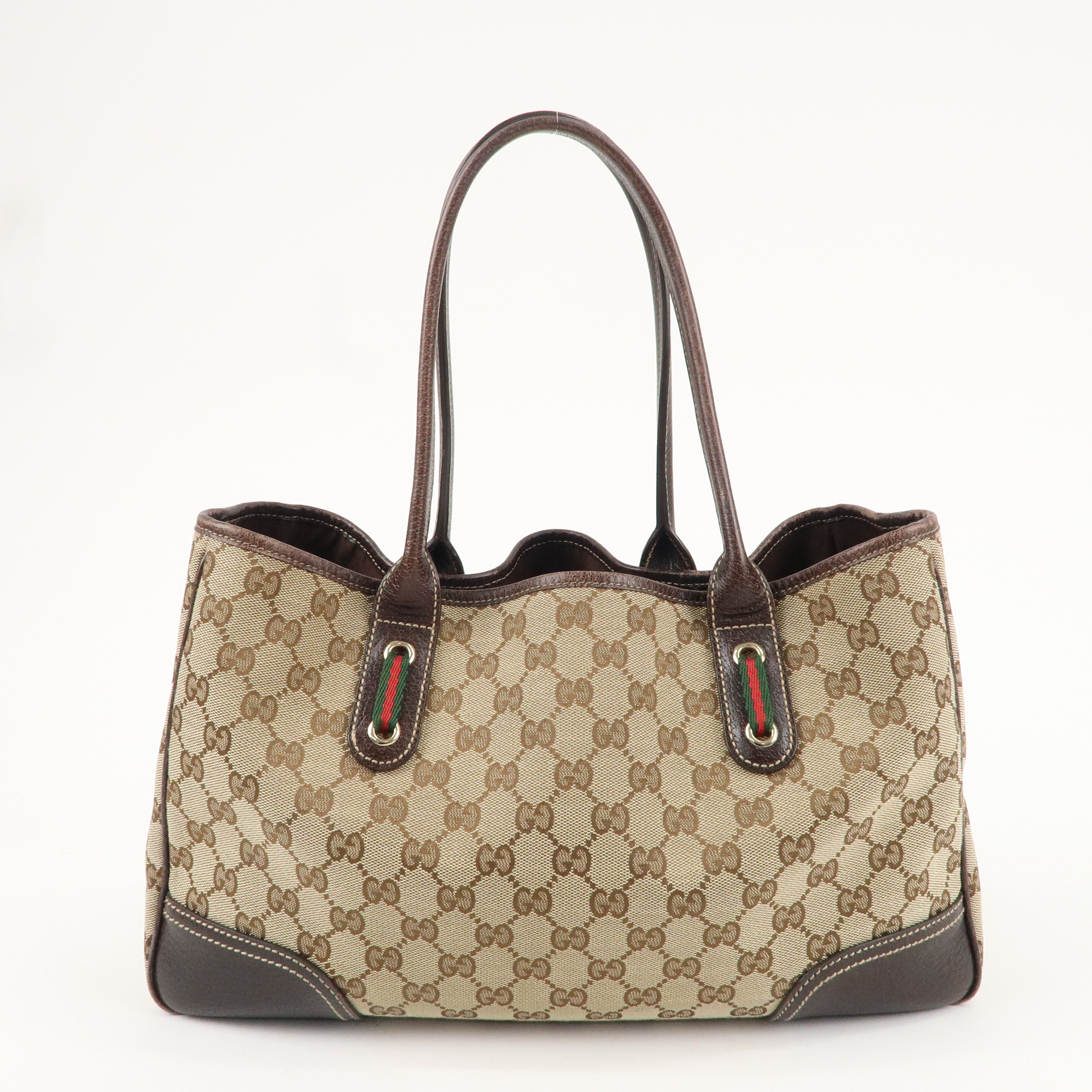 GUCCI Princy Sherry GG Canvas Leather Tote Bag Beige 163805