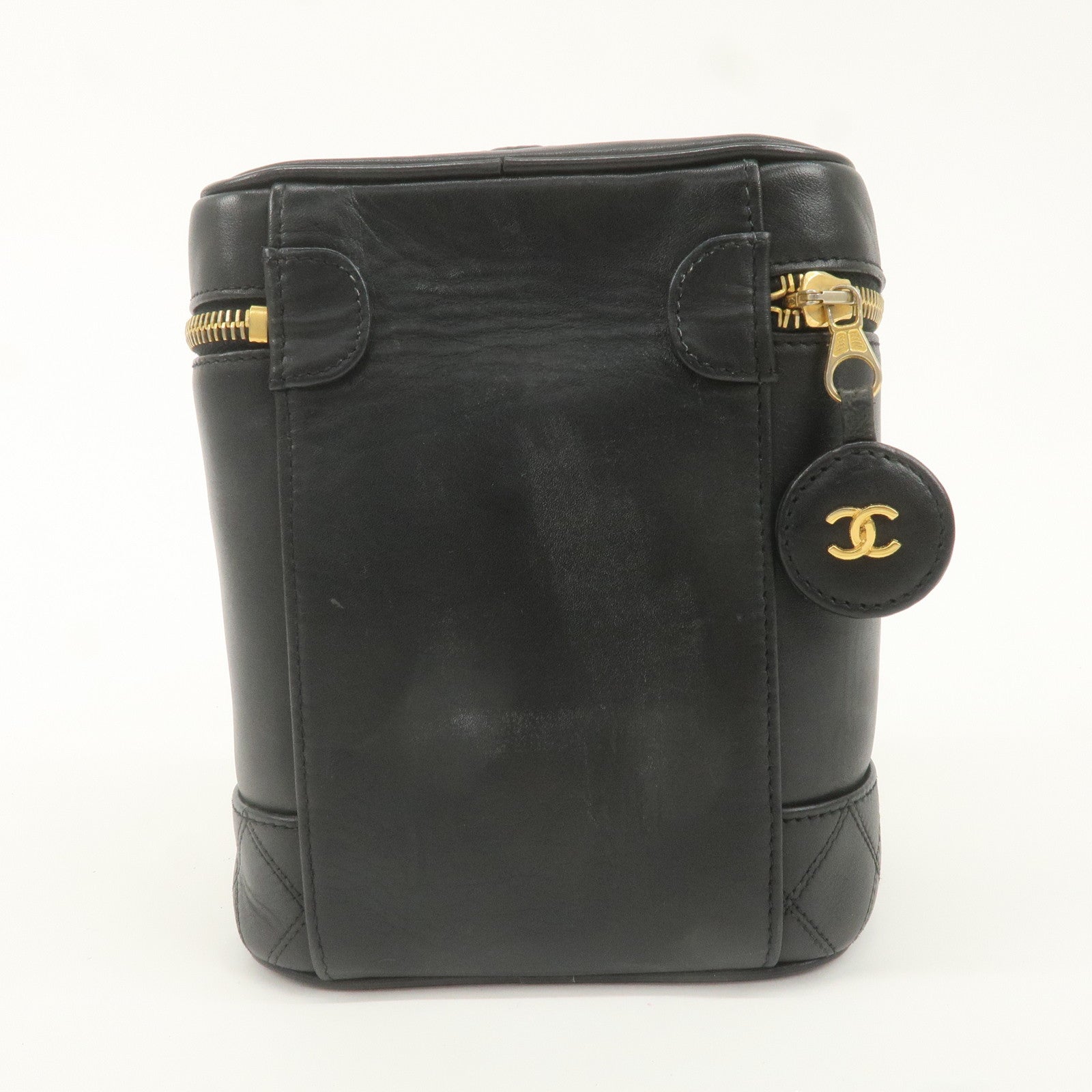 CHANEL Bicolore Leather Vanity Bag Hand Bag Black A01619