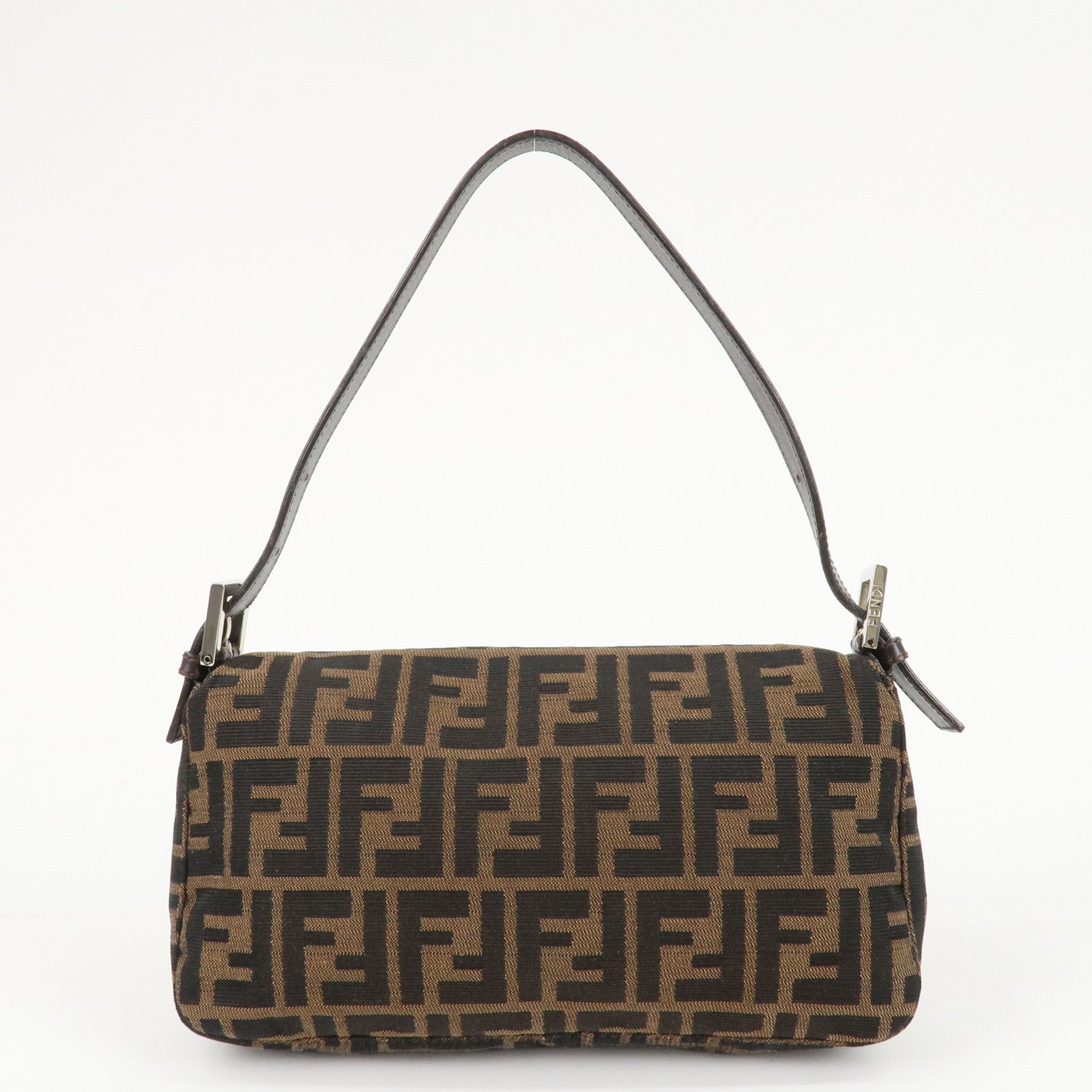 FENDI Mamma Baguette Zucca Canvas Shoulder Bag Brown Black 26424