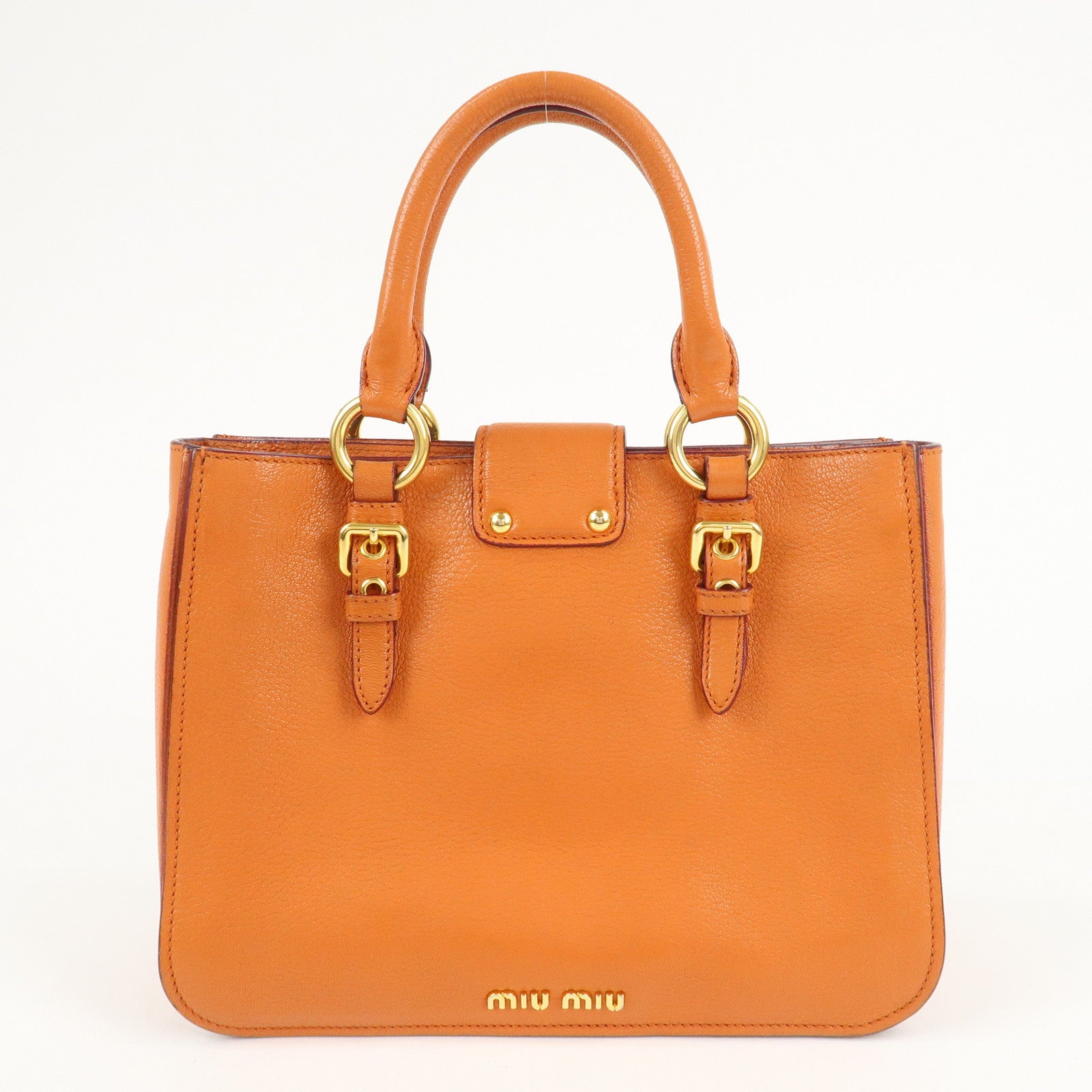 MIU MIU Madras Leather 2WAY Bag Hand Bag Orange RN0799