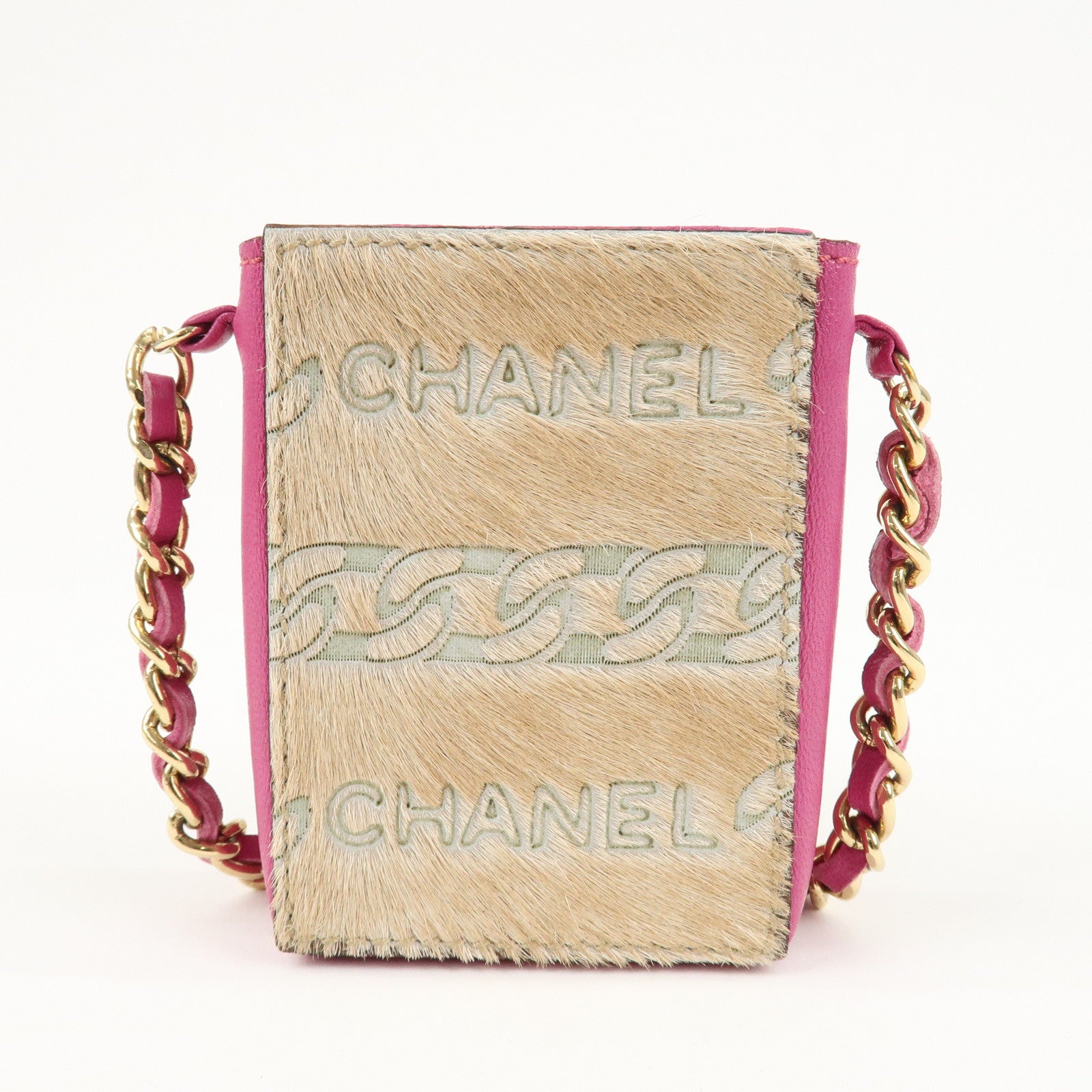 CHANEL Unborn Calf Lamb Skin Chain Shoulder Cigarette Case