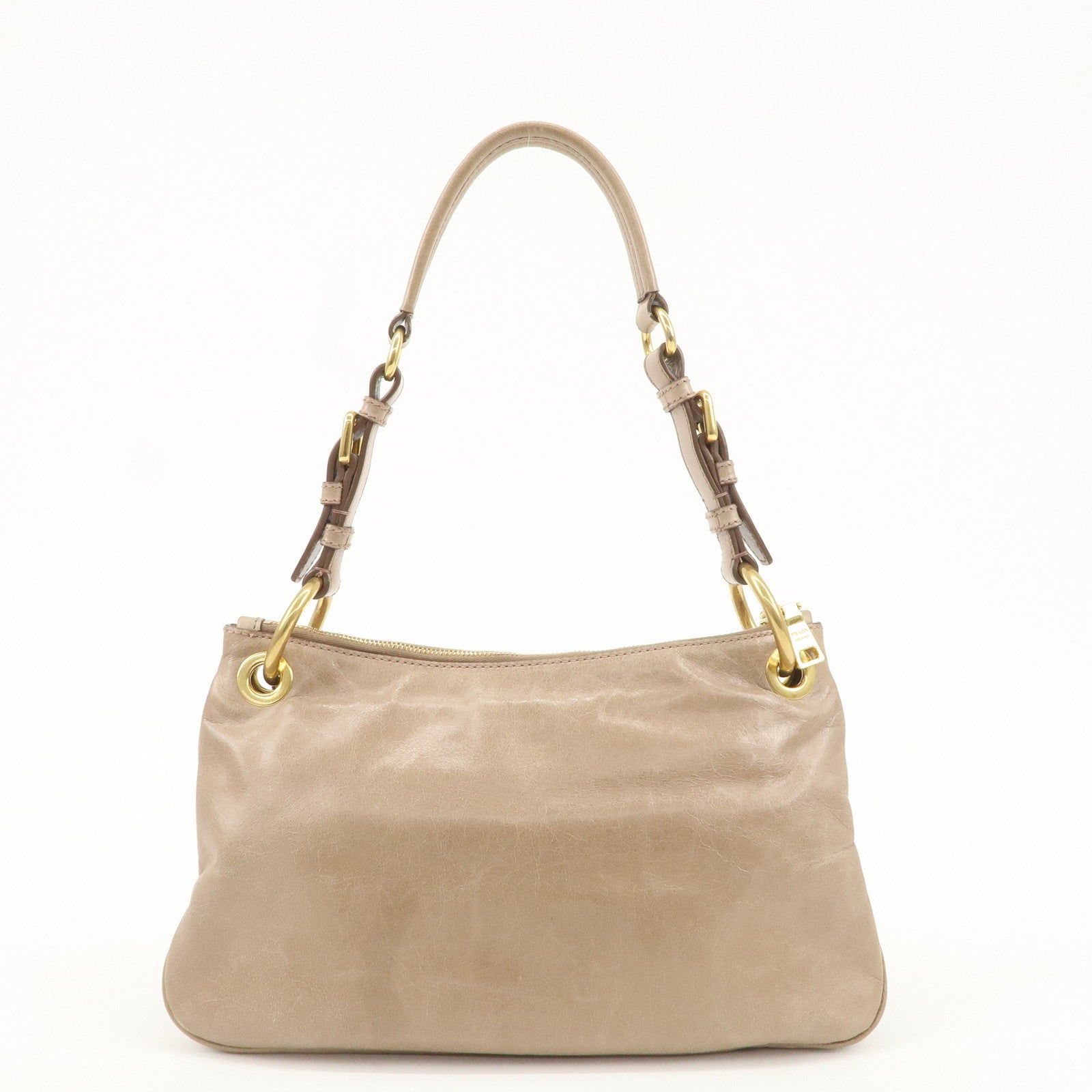 PRADA Leather Shoulder Bag Hand Bag Beige BR4984 Used