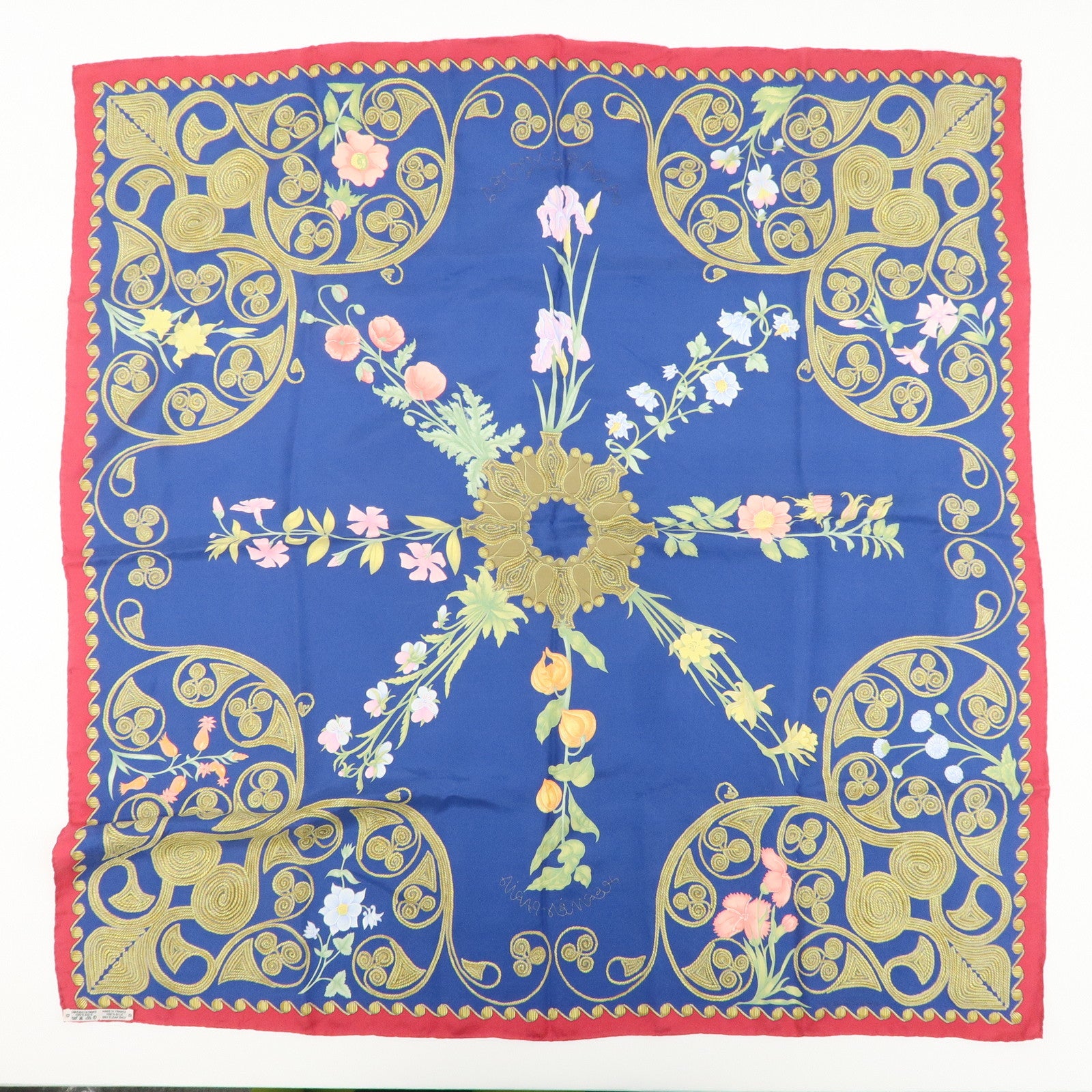 HERMES Carre 90 Scarf Silk 100% ARABESQUE BLue Red Used