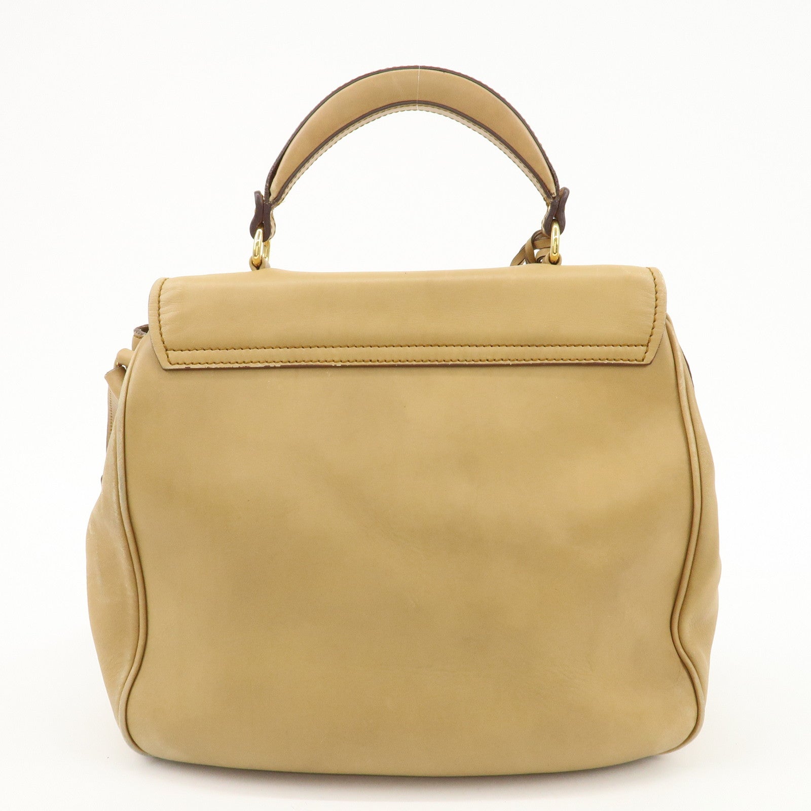 MIU MIU Leather 2Way Shoulder Bag Hand Bag Beige