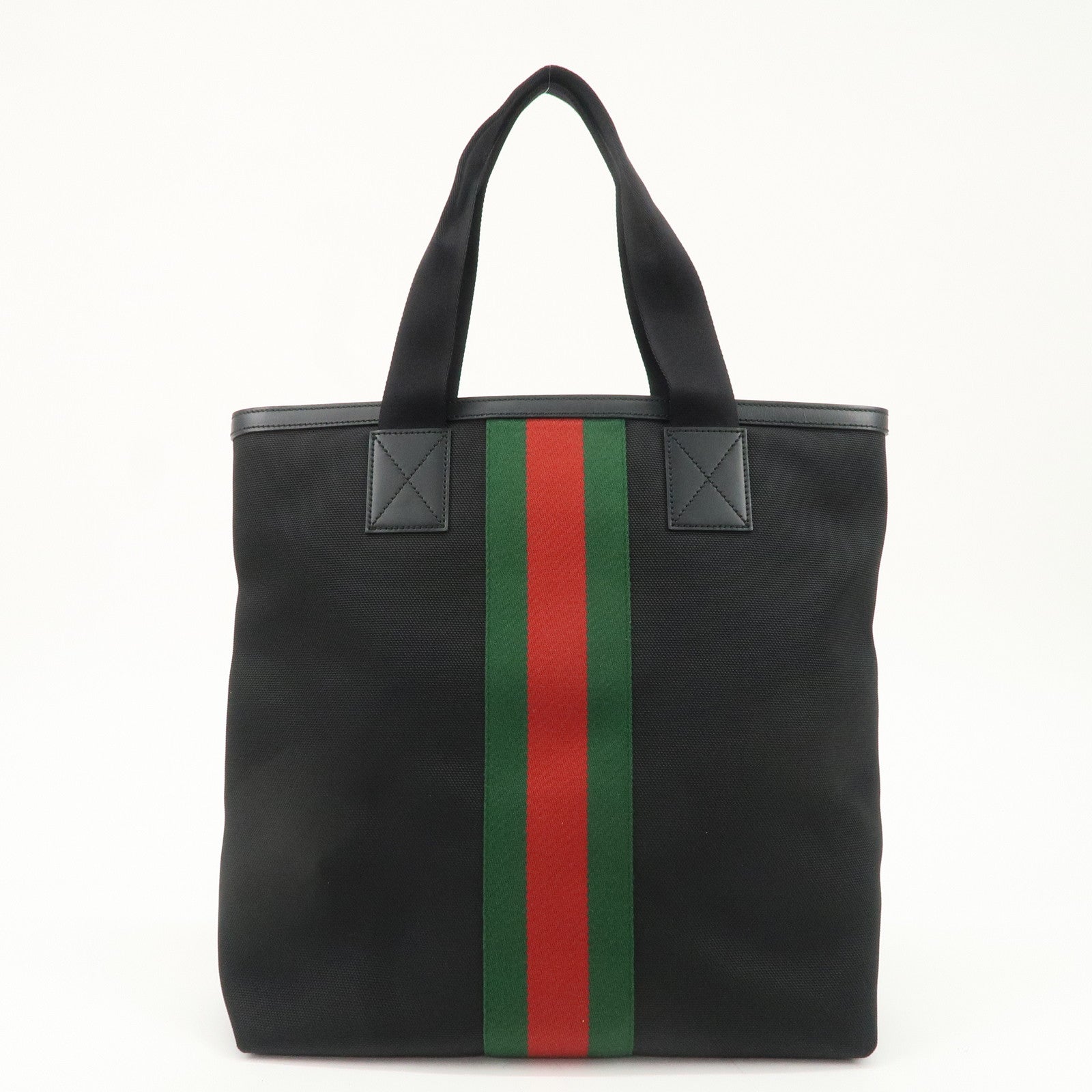 GUCCI Sherry Canvas Leather Tote Bag Black 631245 Used