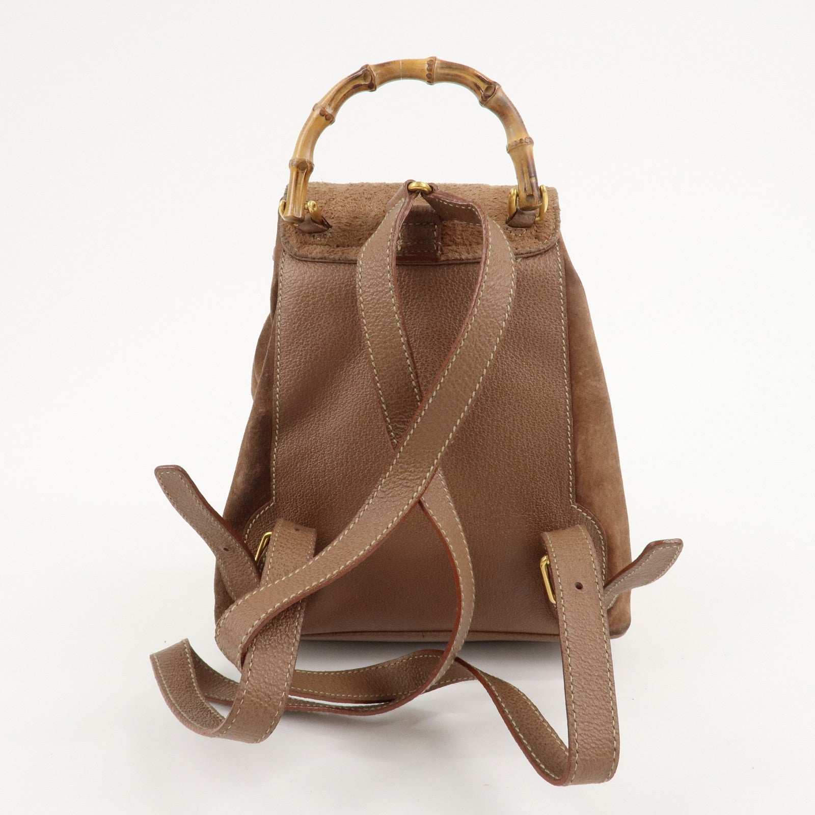 GUCCI Bamboo Suede Leather Back Pack Ruck Sack Brown 003.3444.0030 Used