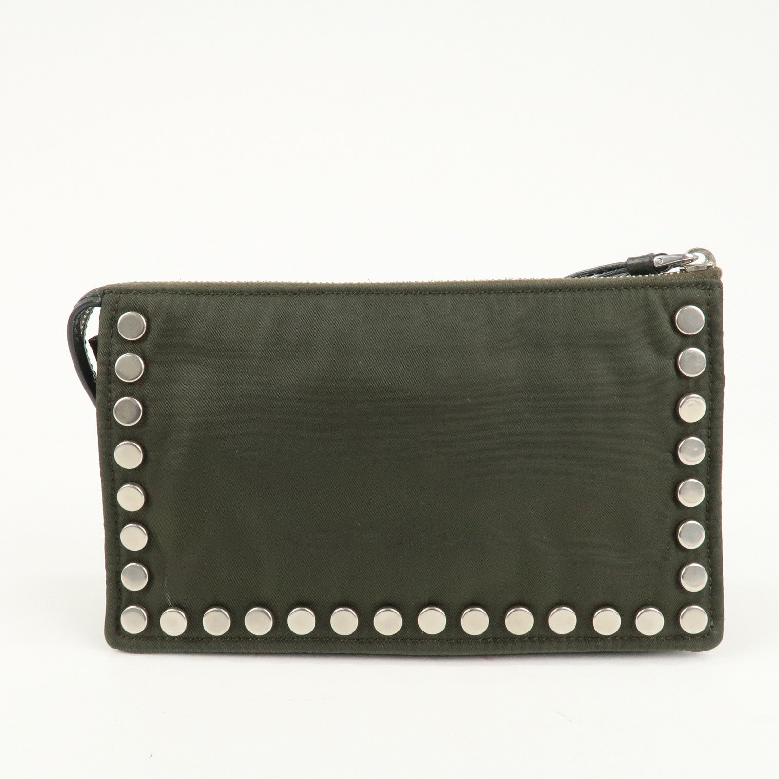 PRADA Tessuto Travel Pouch Studs Military Silver HDW