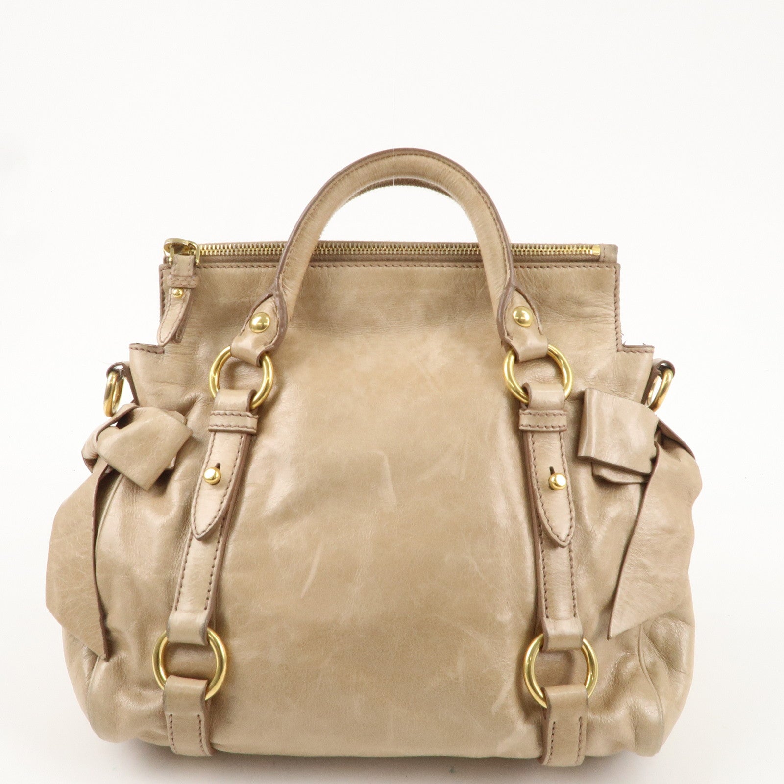 MIU MIU Leather Side Ribbon 2WAY Hand Shoulder Bag Beige PT0438