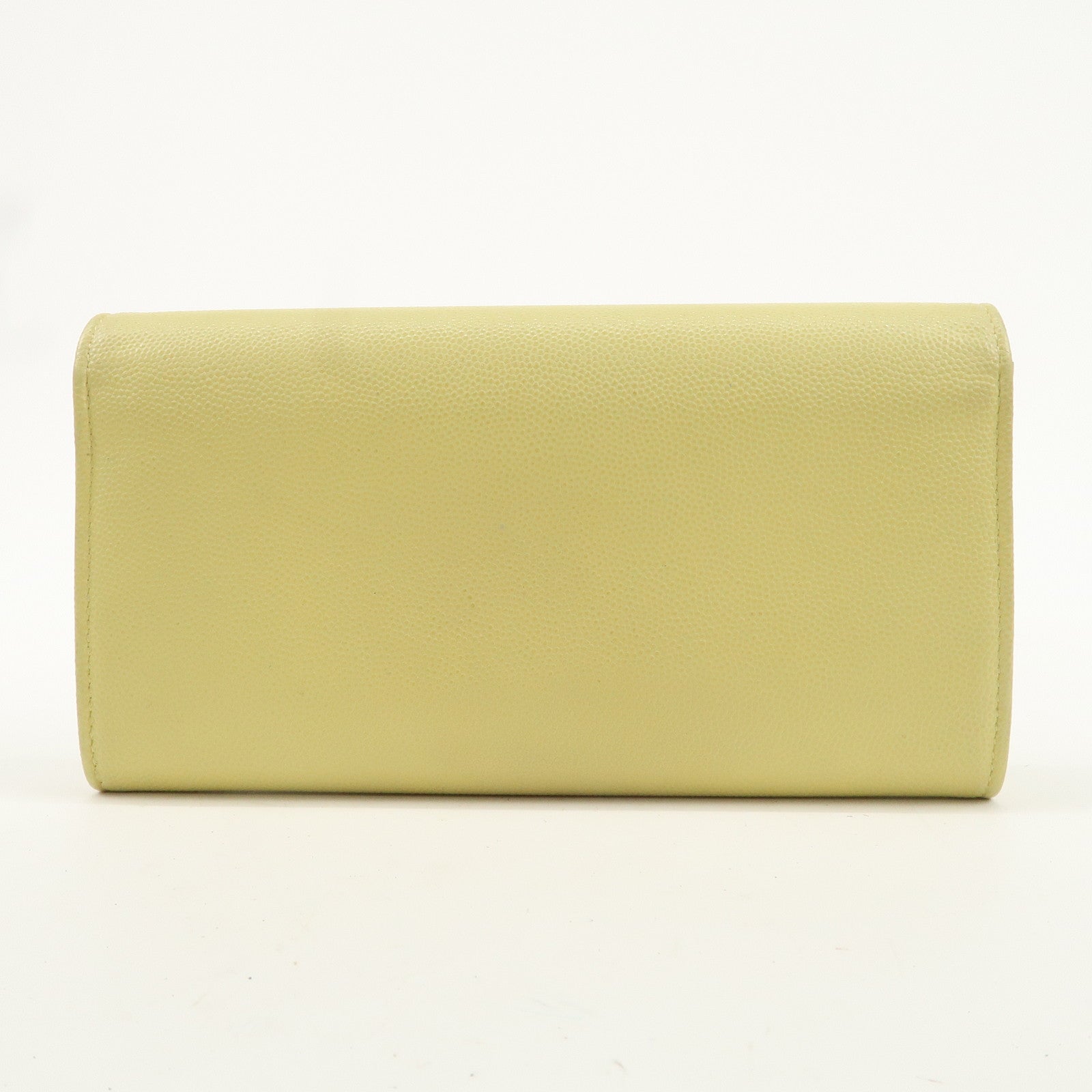 CHANEL Caviar Skin Coco Mark Bi-fold Long Wallet Light Yellow